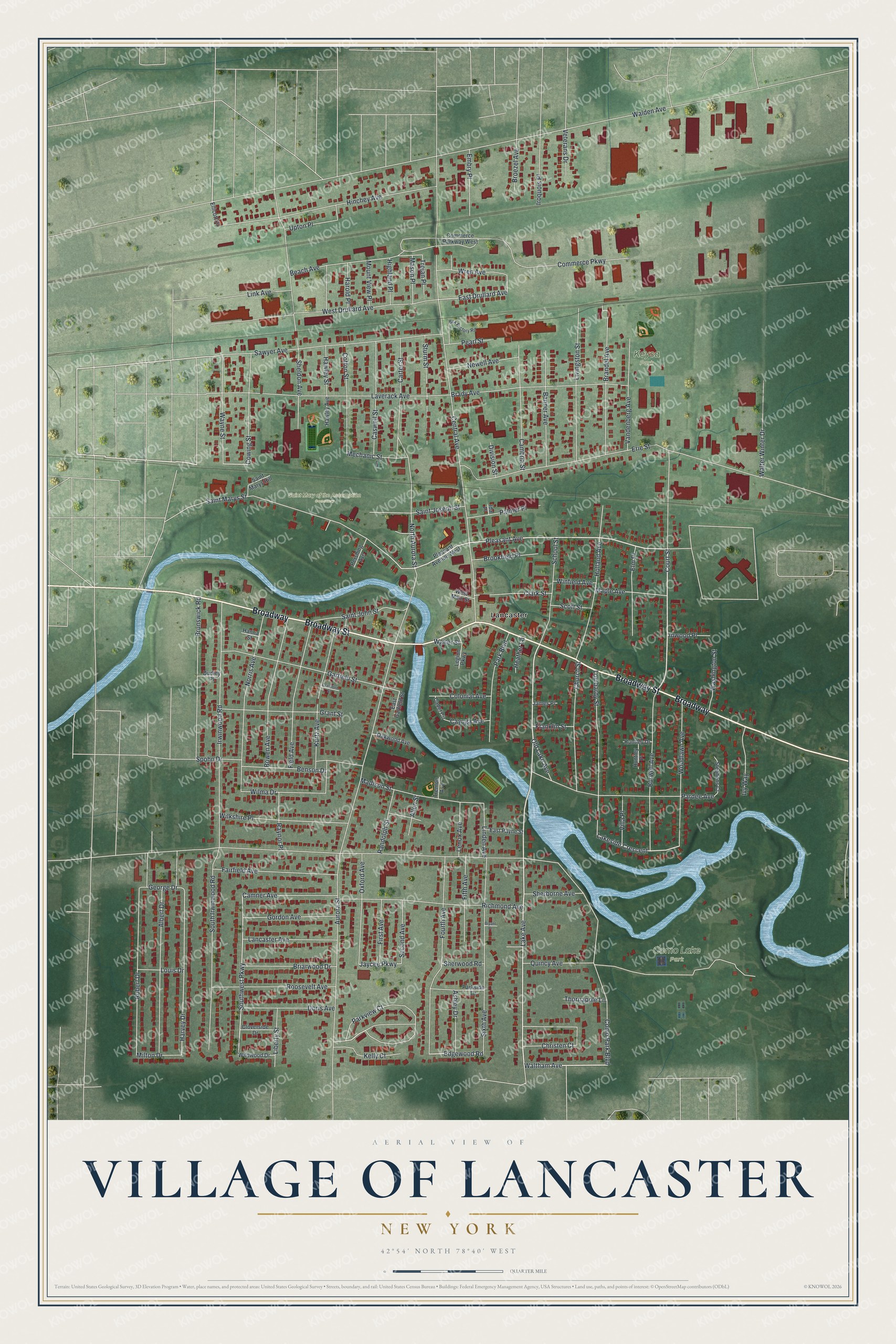 Watermarked full-map preview of Lancaster, New York