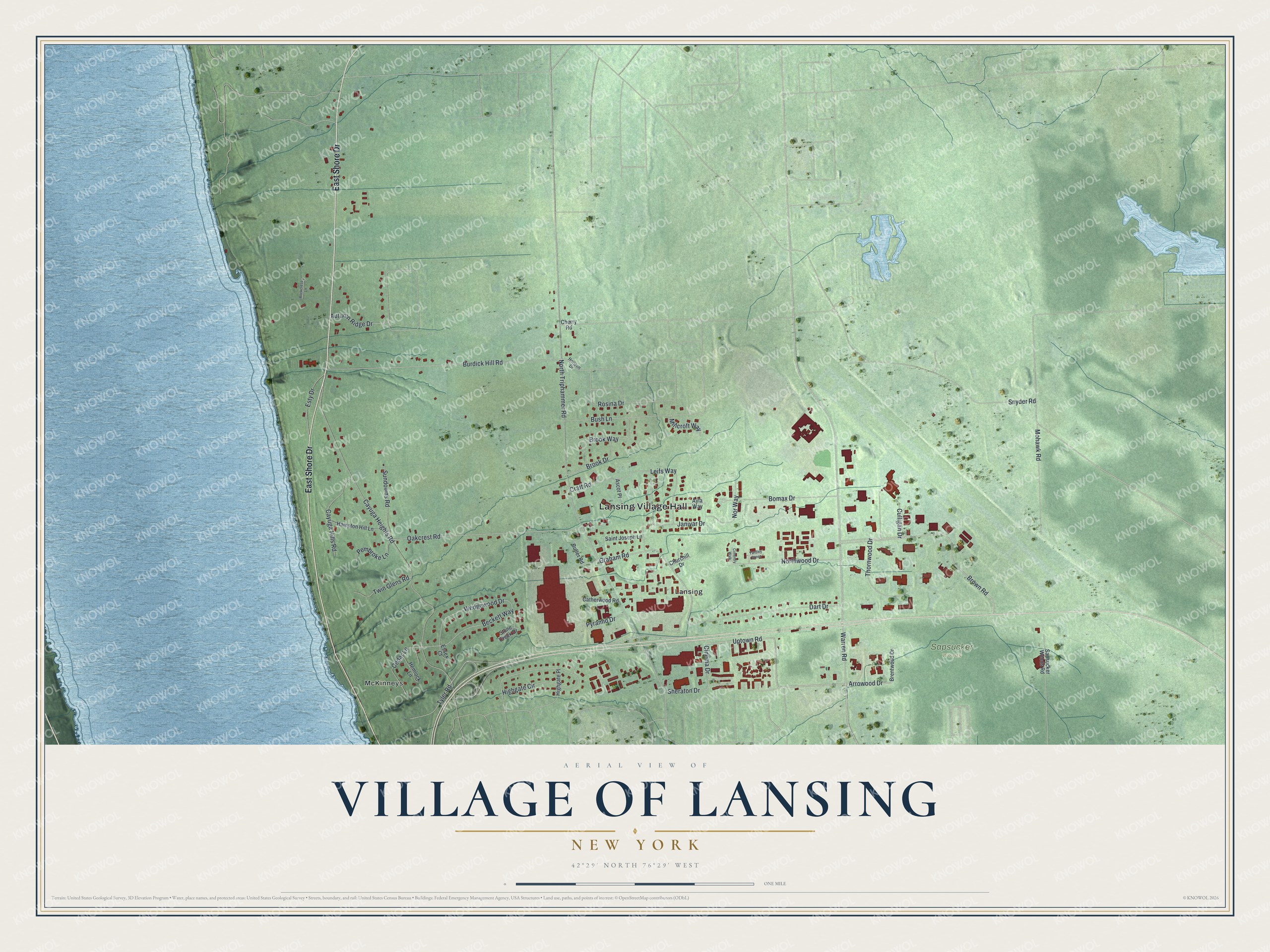 Watermarked full-map preview of Lansing, New York