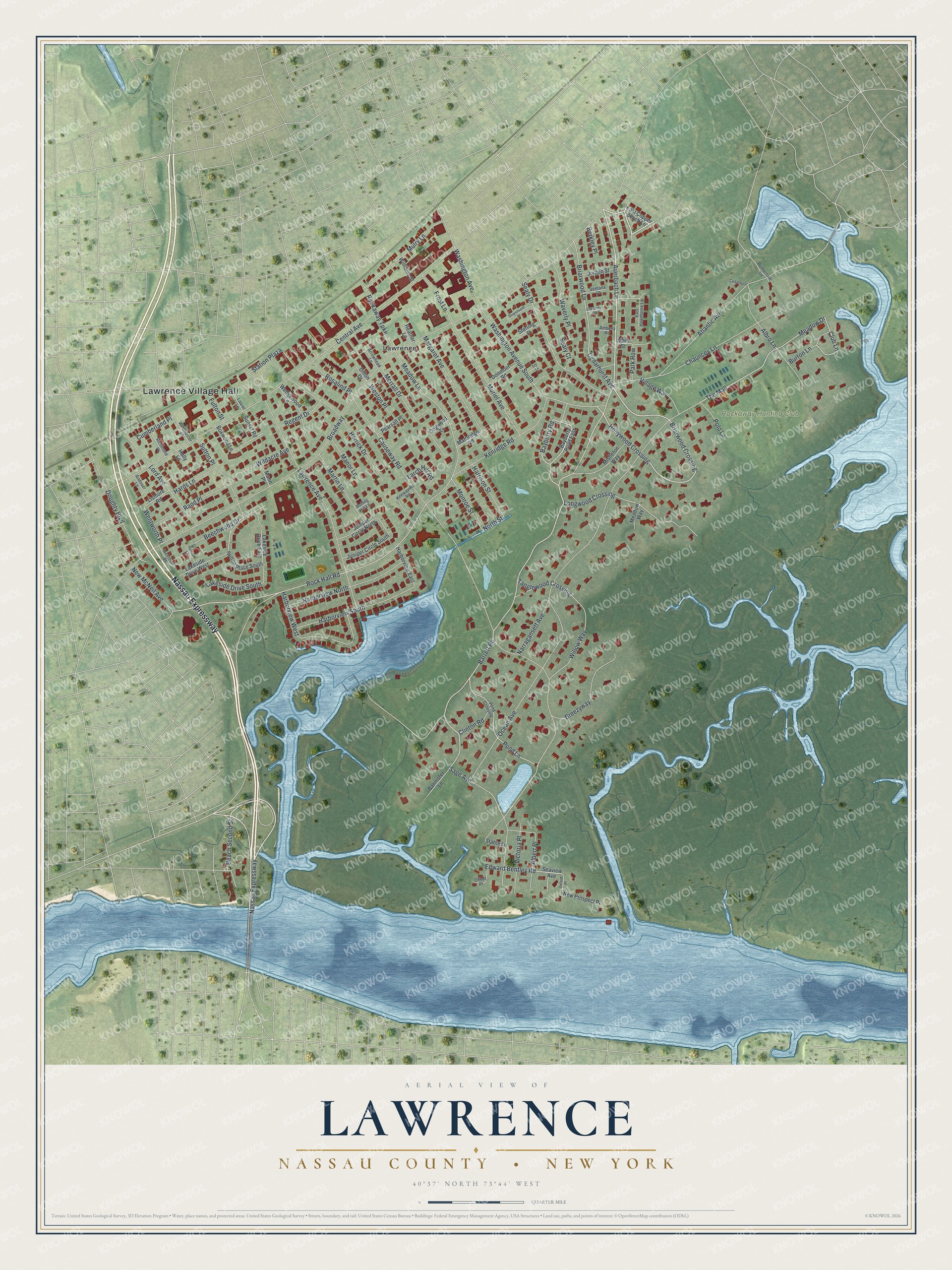 Watermarked full-map preview of Lawrence, New York