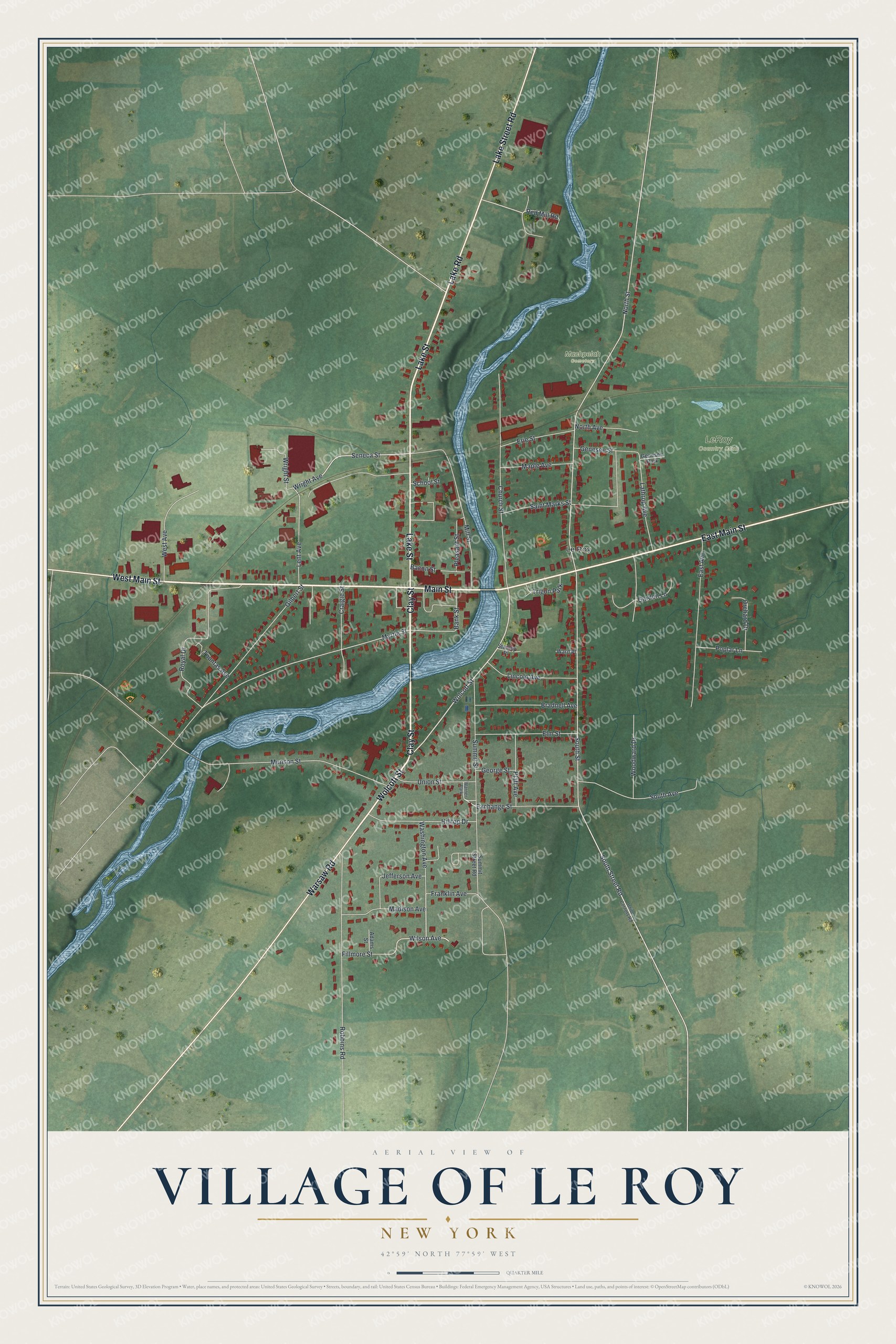 Watermarked full-map preview of Le Roy, New York