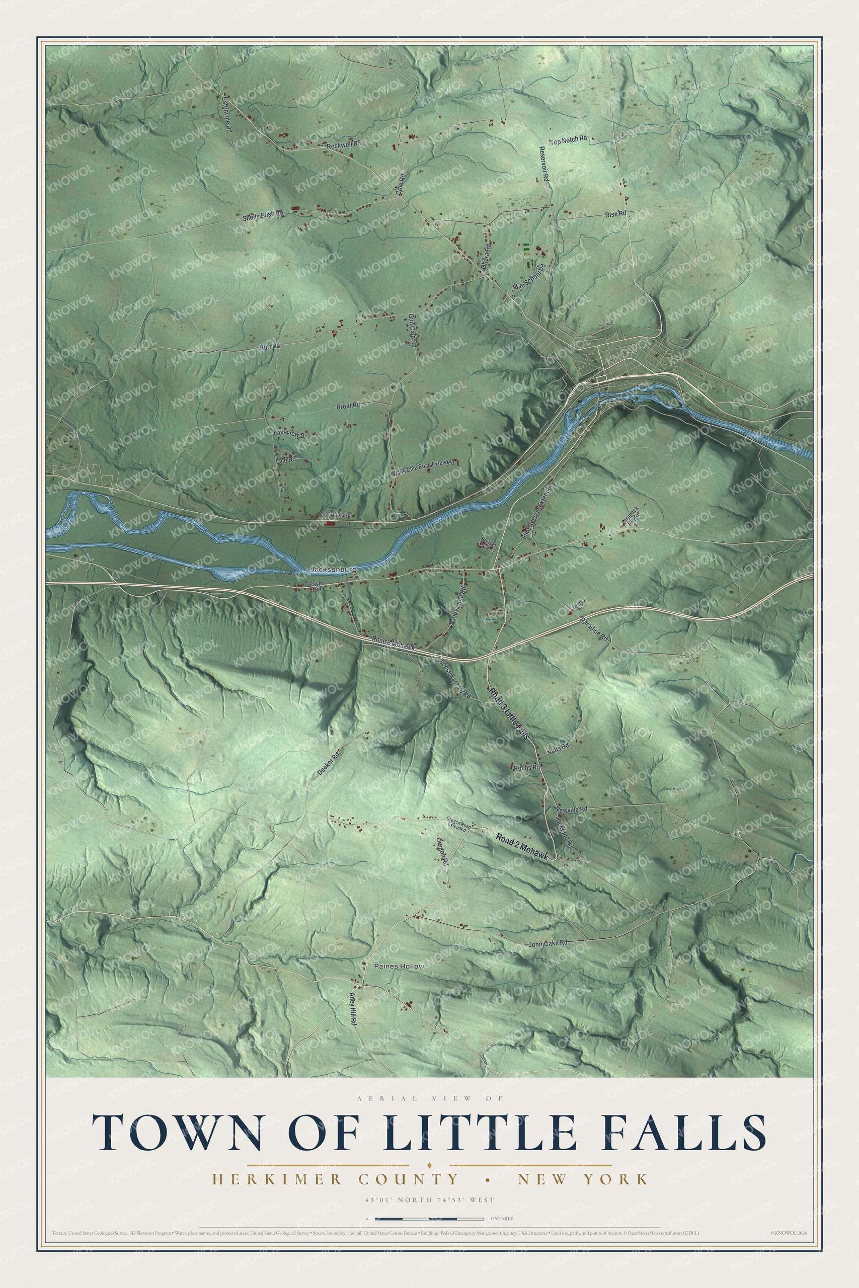 Detailed map of the Town of Little Falls, Herkimer County, New York, showing streets, buildings, and neighborhoods