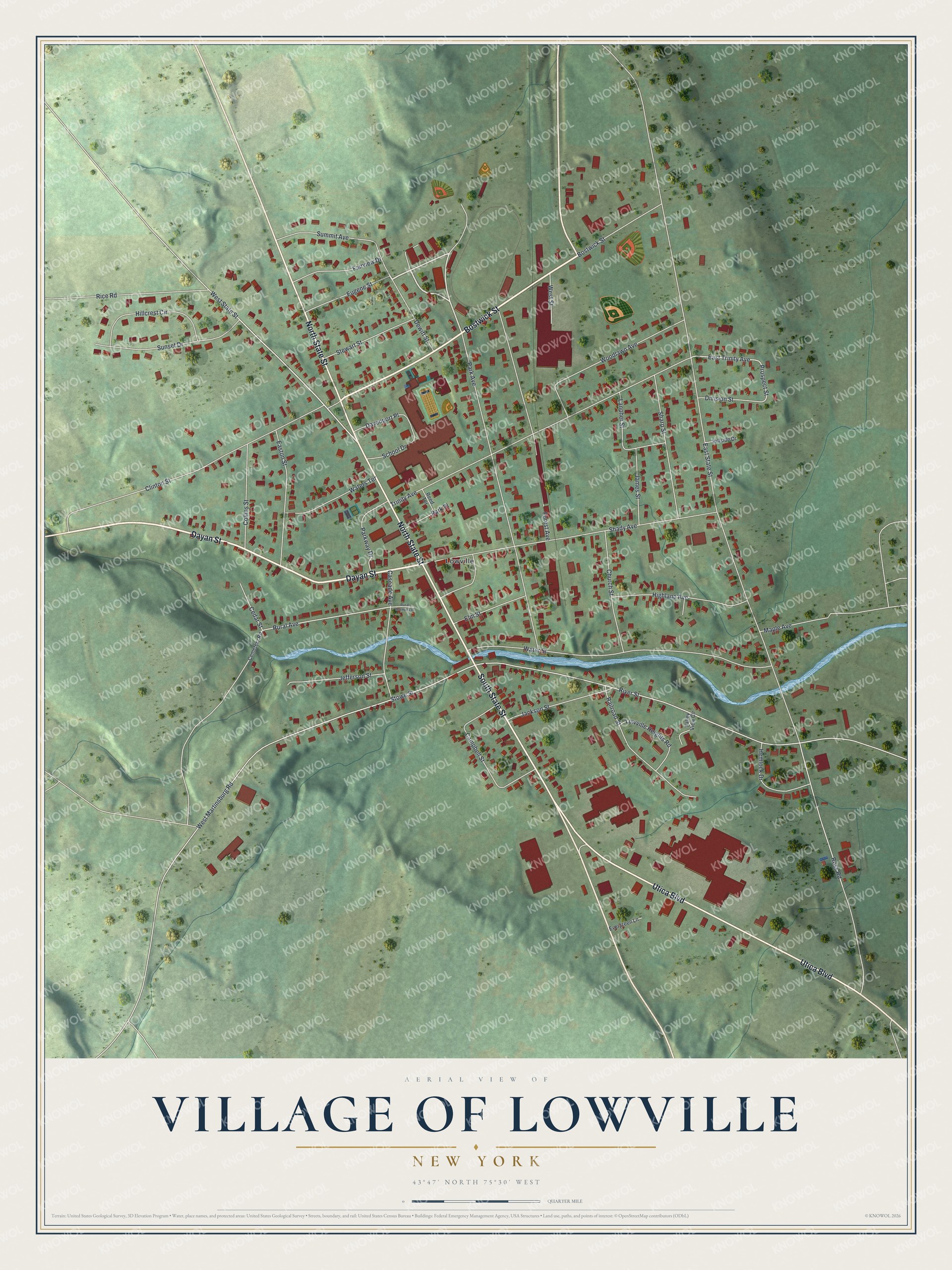 Watermarked full-map preview of Lowville, New York
