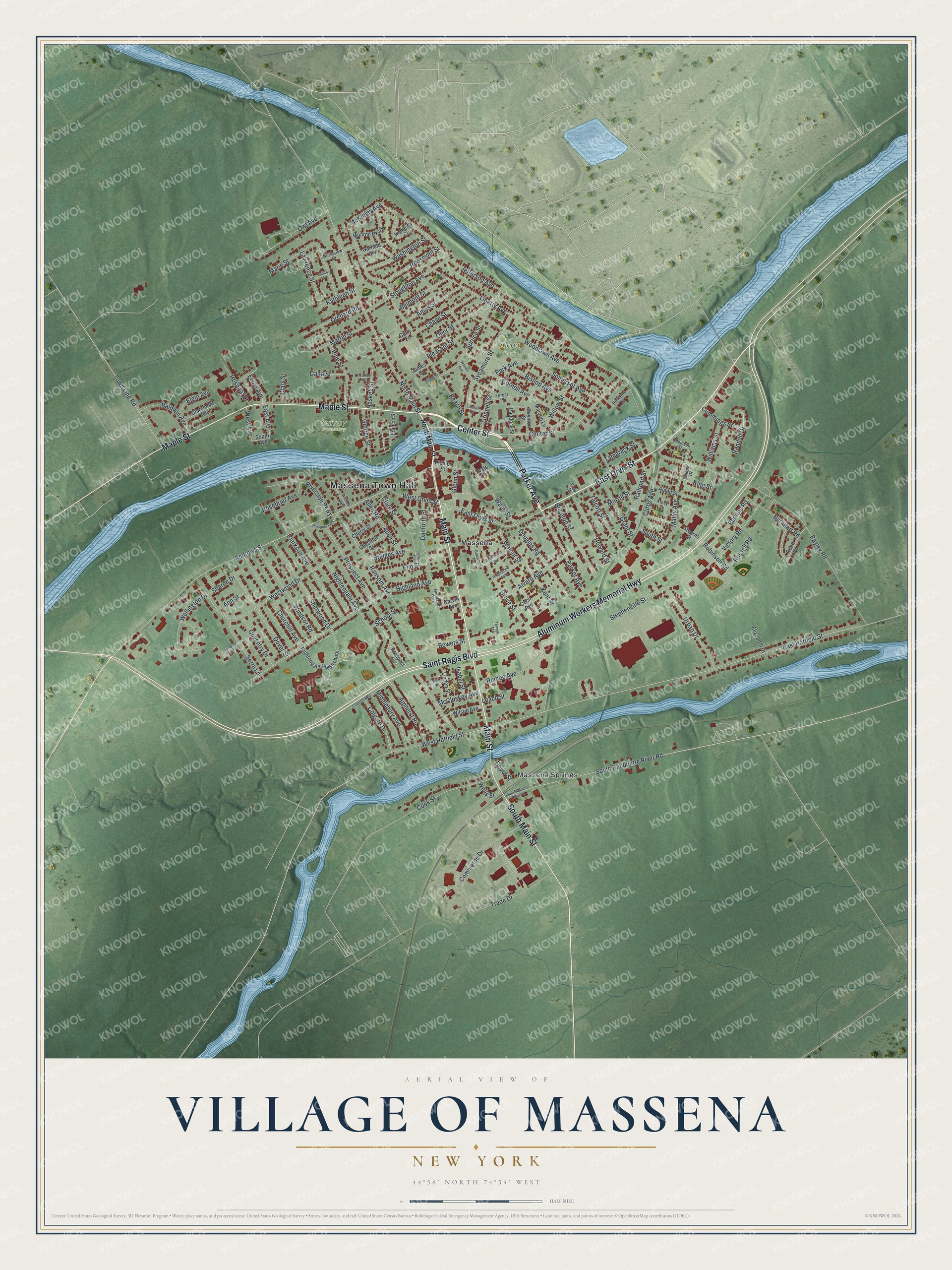 Watermarked full-map preview of Massena, New York