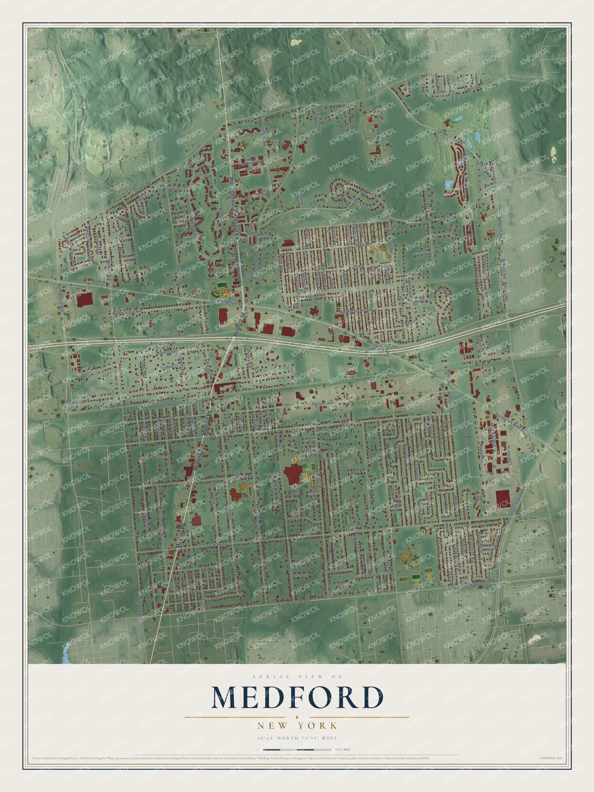 Watermarked full-map preview of Medford, New York