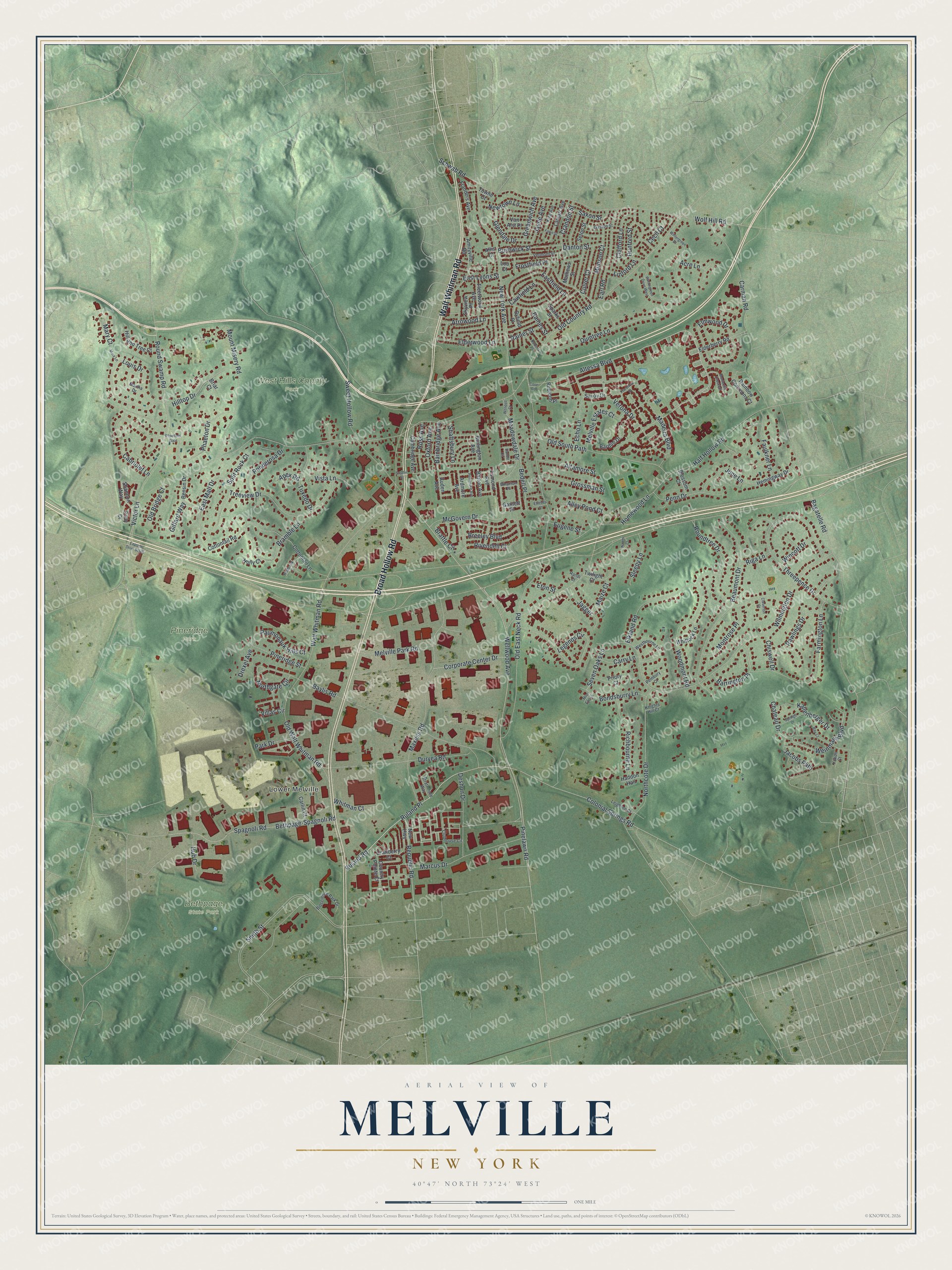 Watermarked full-map preview of Melville, New York