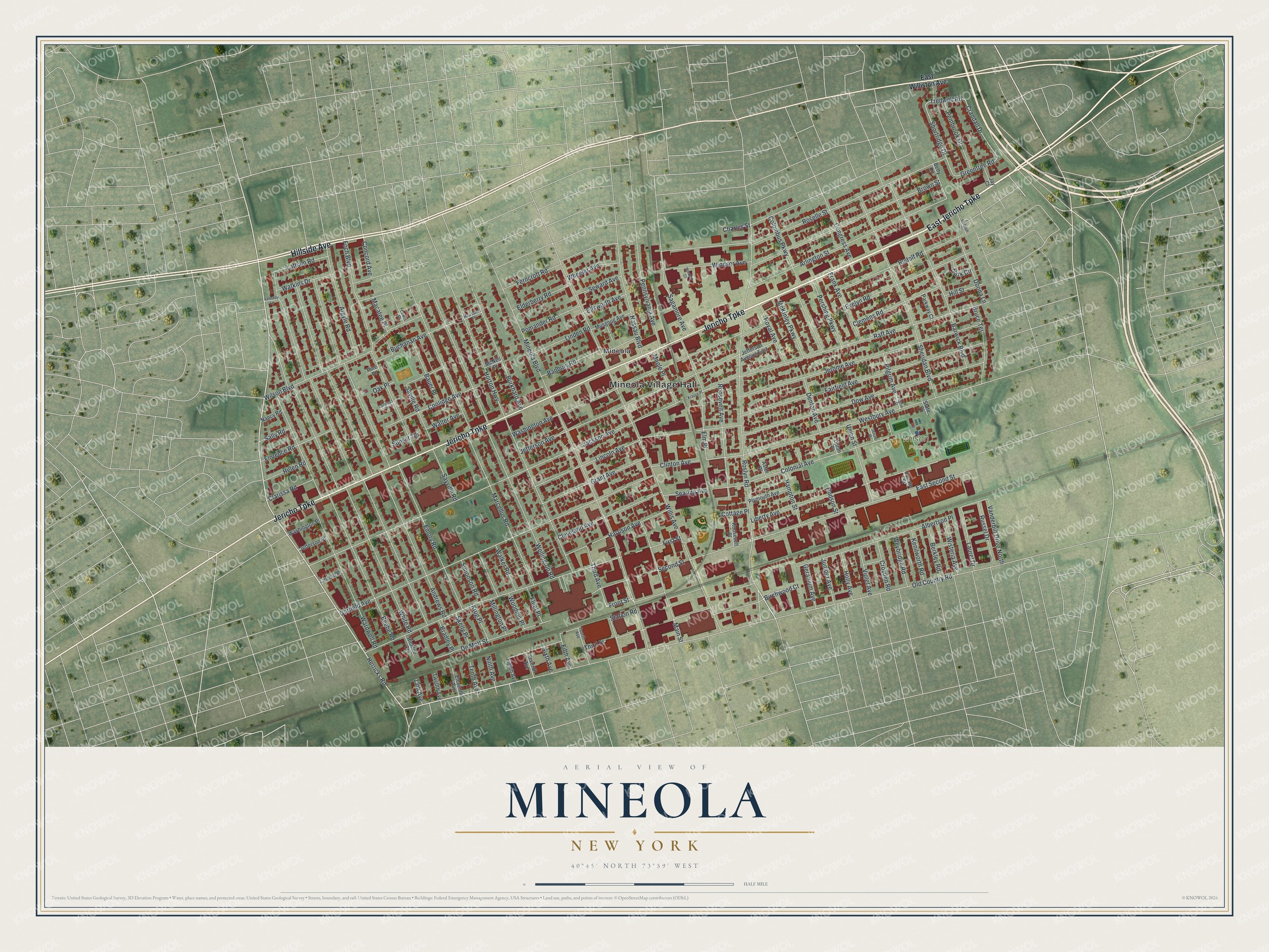 Watermarked full-map preview of Mineola, New York