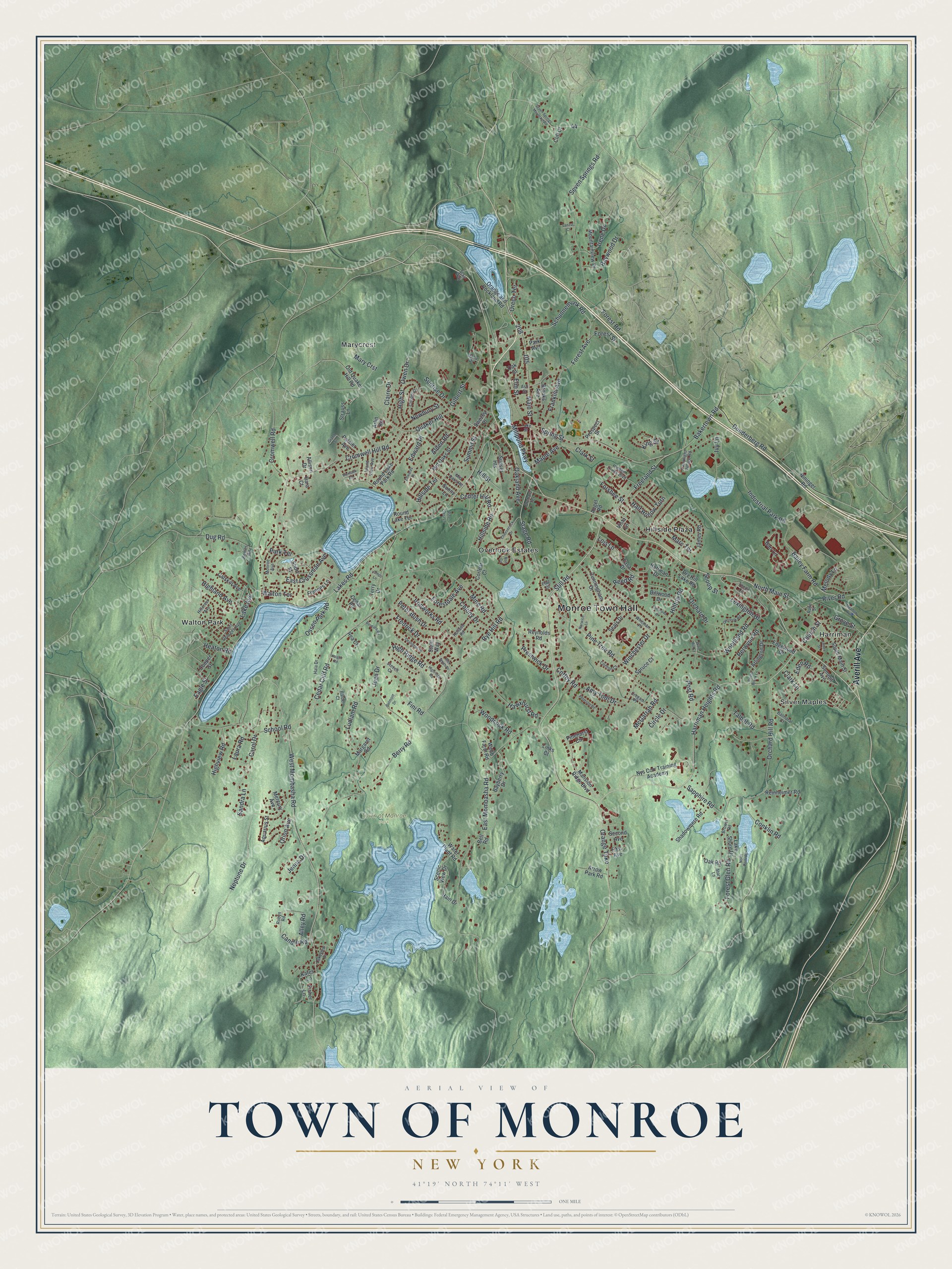 Watermarked full-map preview of Monroe, New York