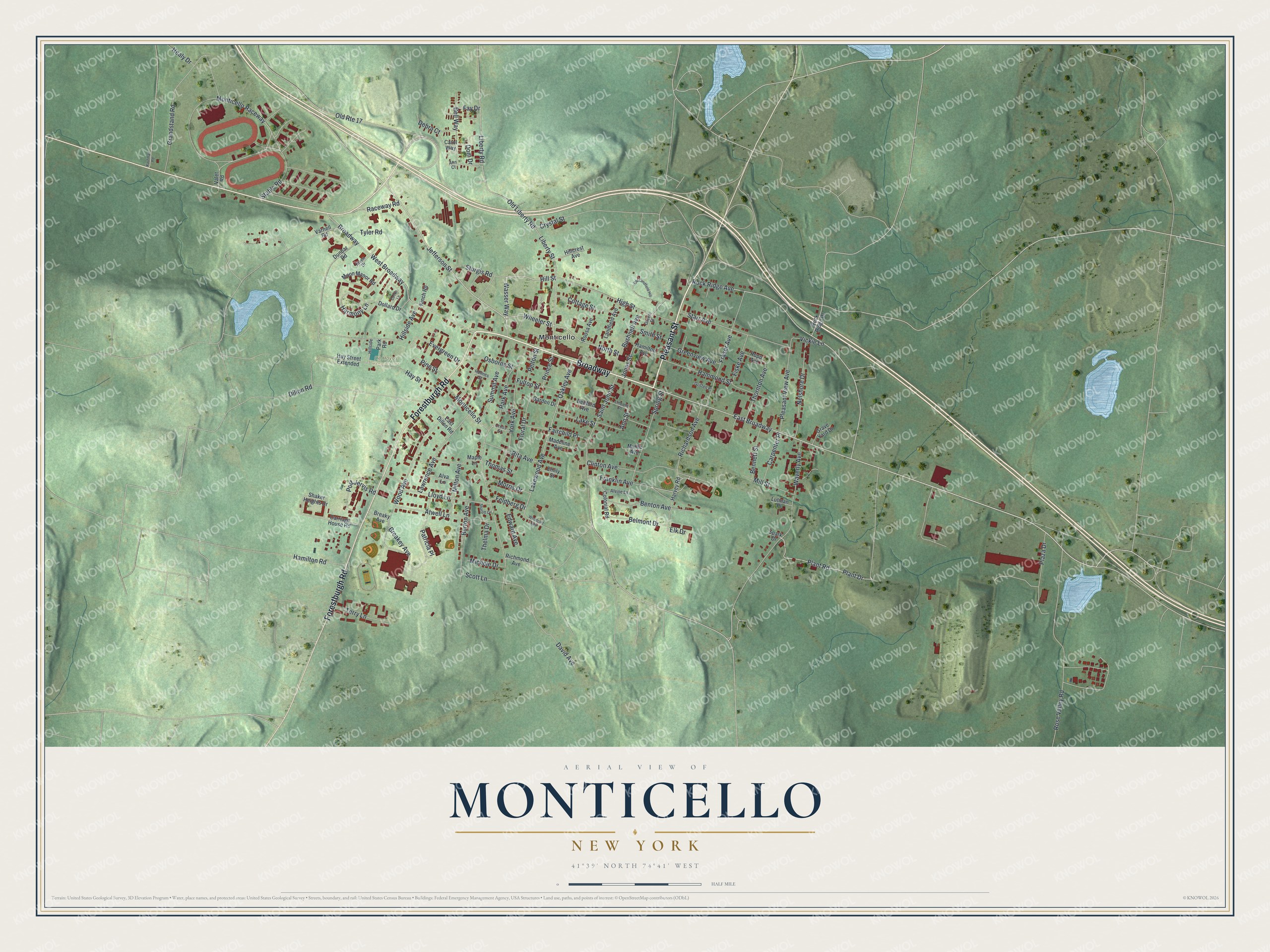 Watermarked full-map preview of Monticello, New York