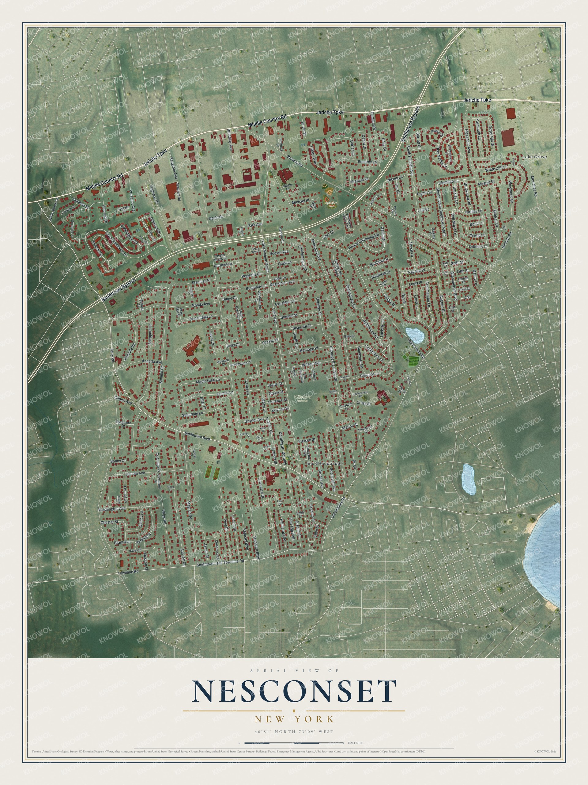 Watermarked full-map preview of Nesconset, New York