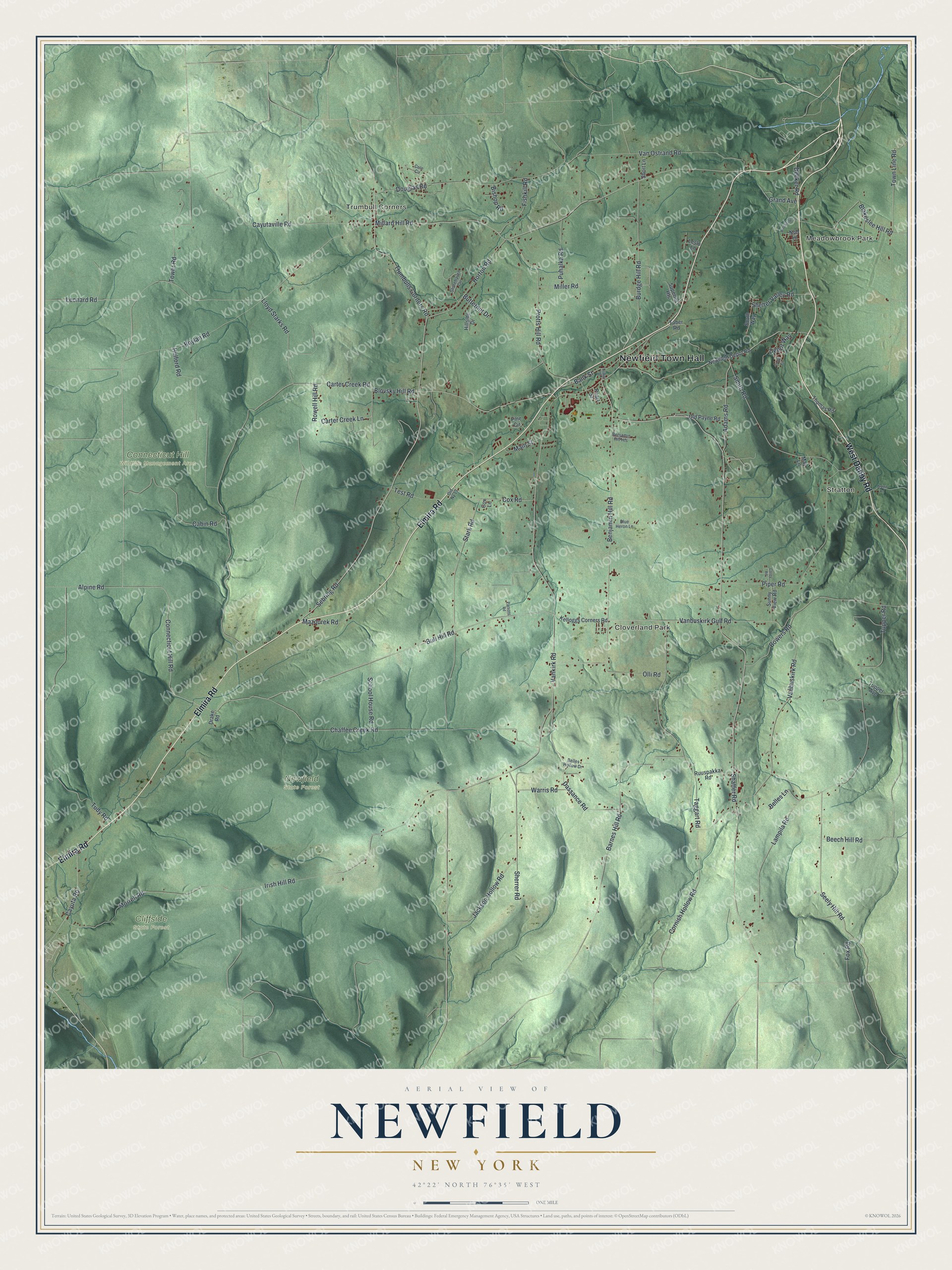 Watermarked full-map preview of Newfield, New York