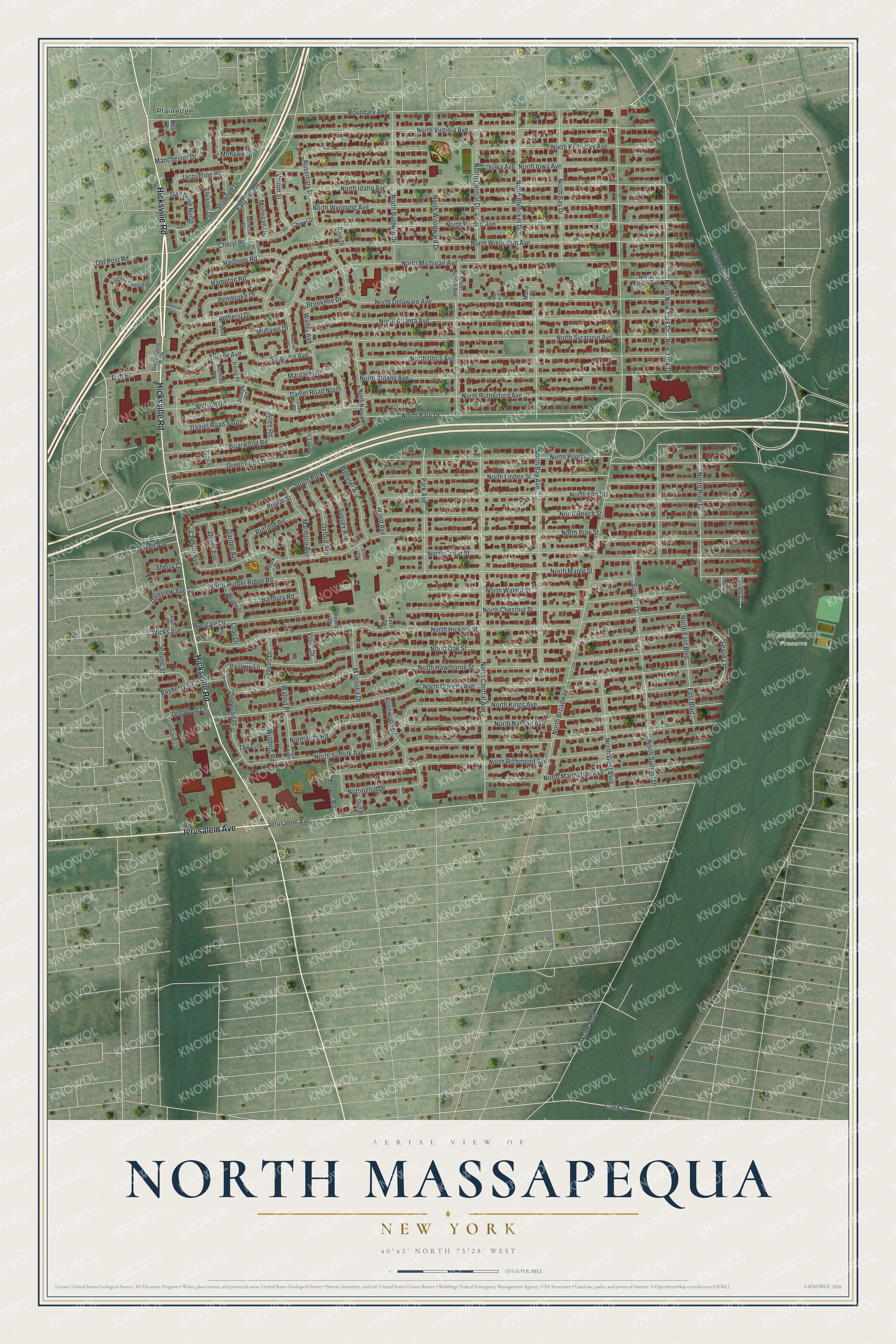 Watermarked full-map preview of North Massapequa, New York