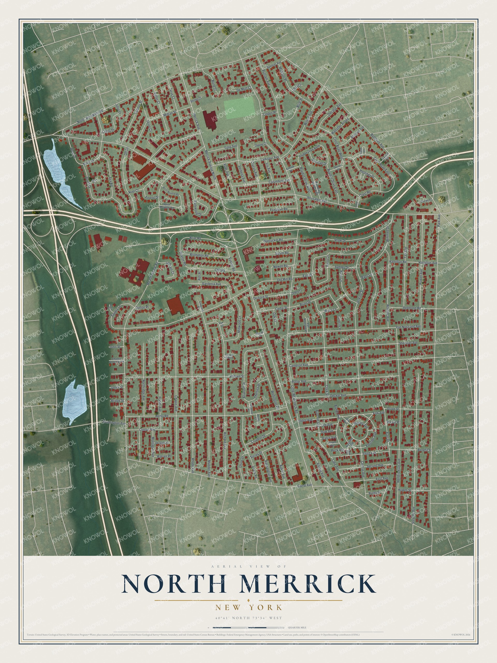 Watermarked full-map preview of North Merrick, New York