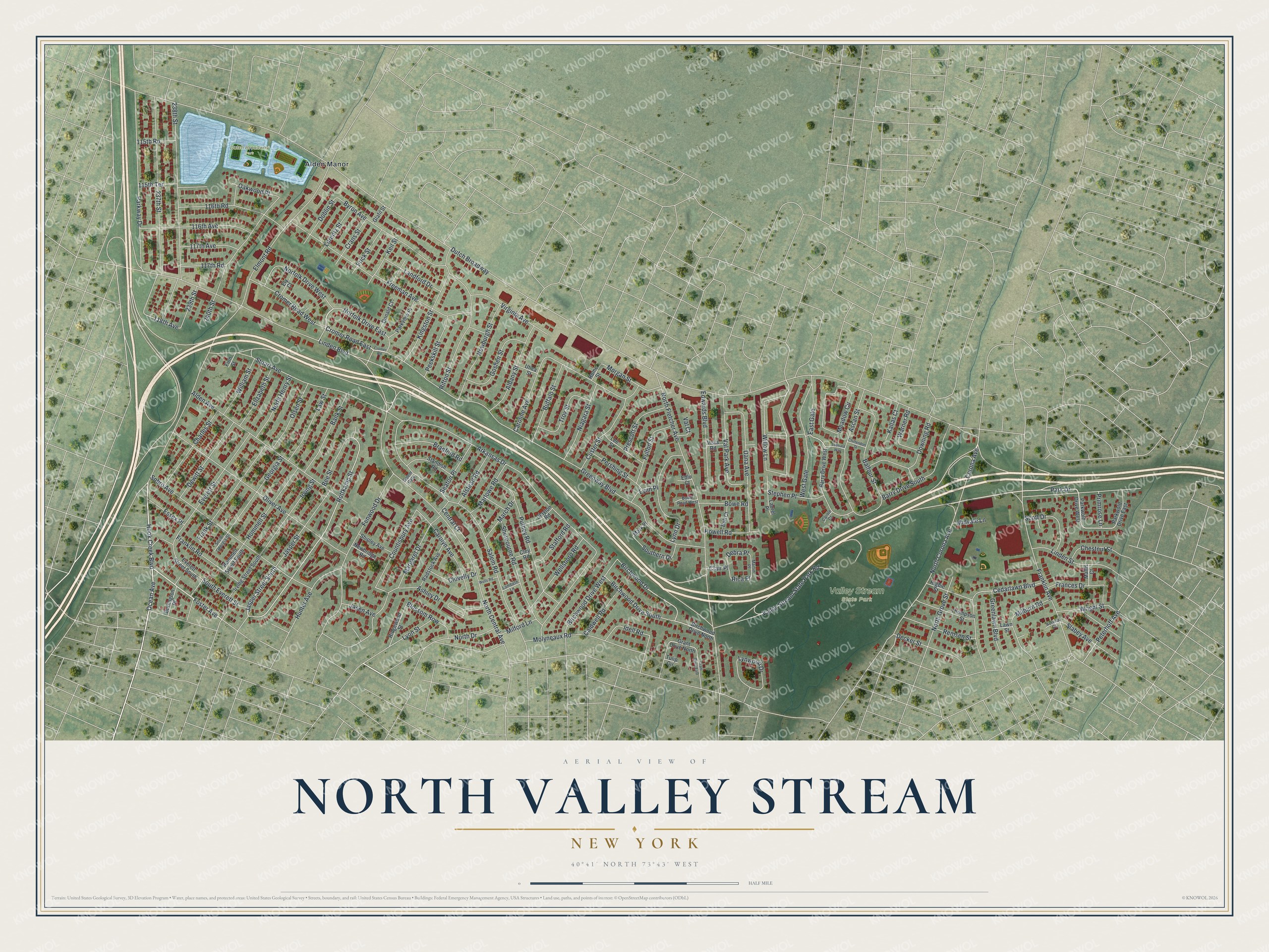 Watermarked full-map preview of North Valley Stream, New York