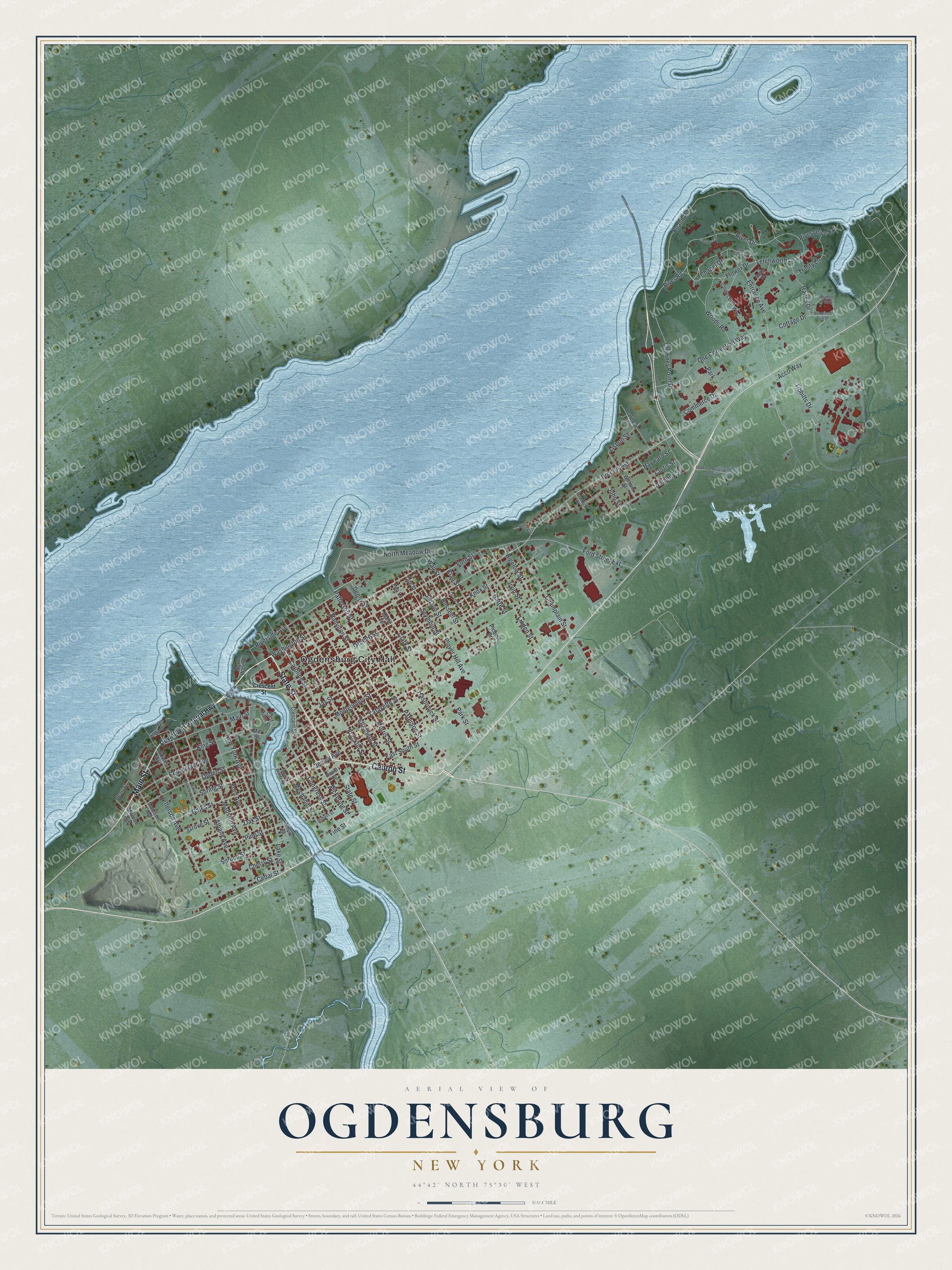 Watermarked full-map preview of Ogdensburg, New York