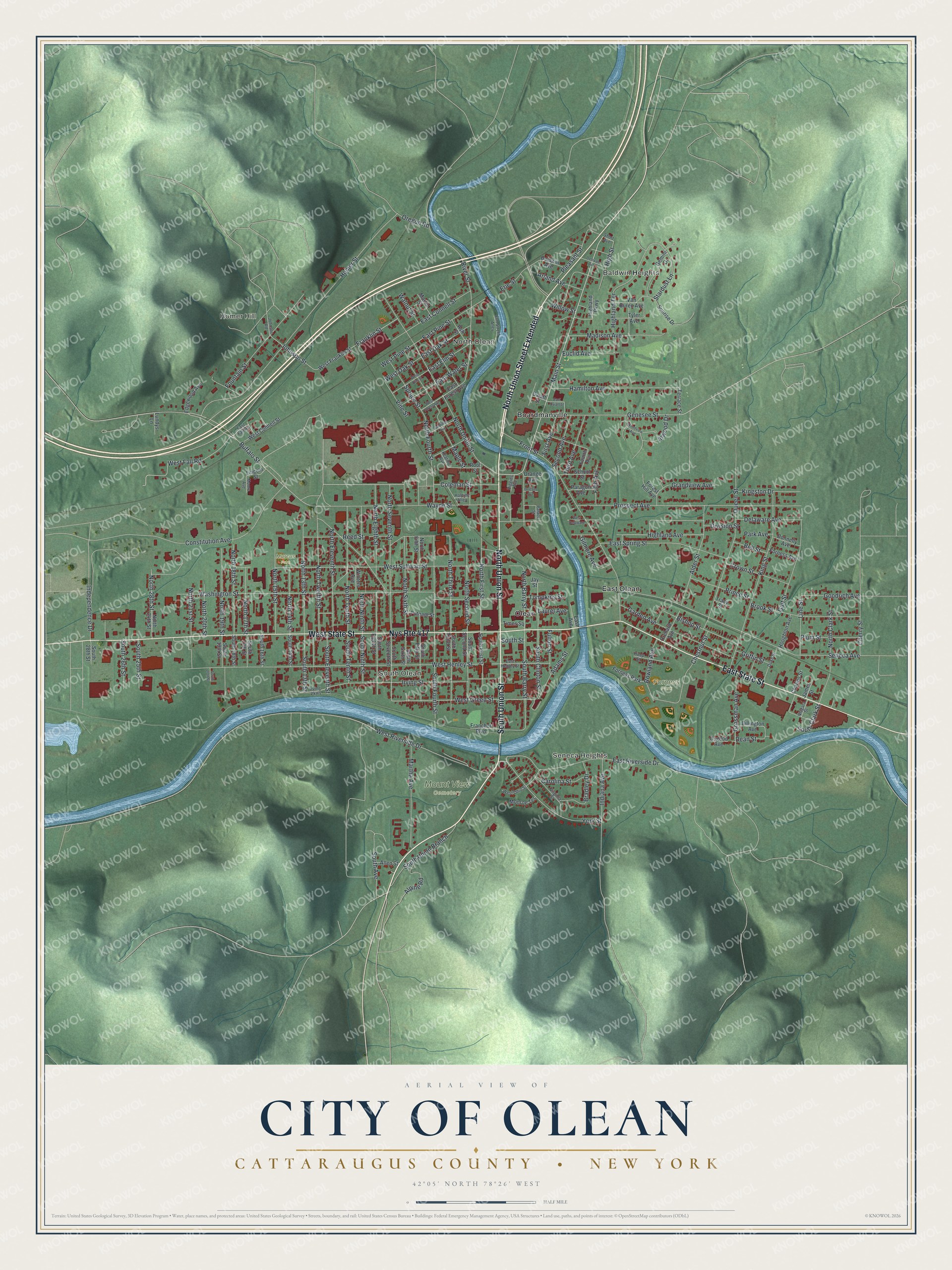 Watermarked full-map preview of Olean, New York