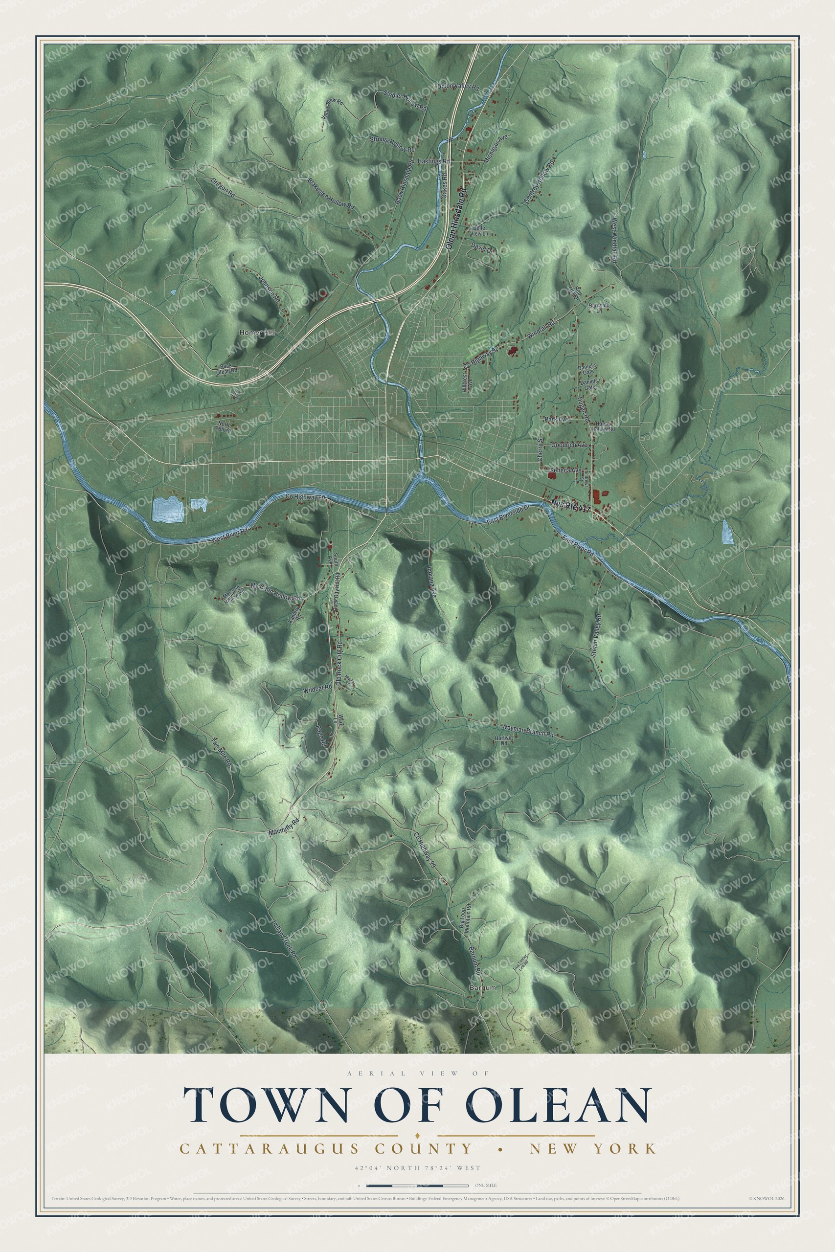 Watermarked full-map preview of Olean, New York
