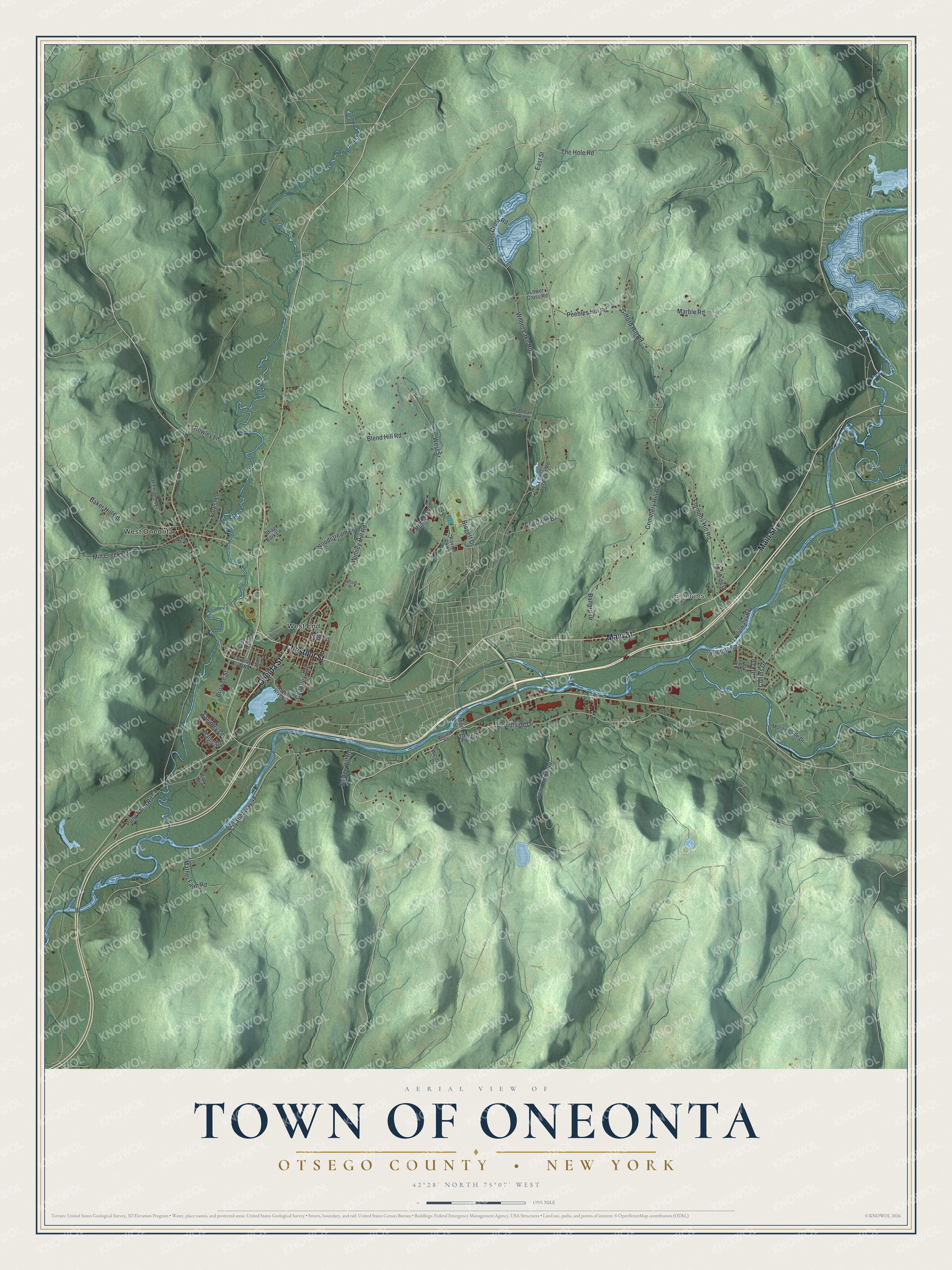 Watermarked full-map preview of Oneonta, New York