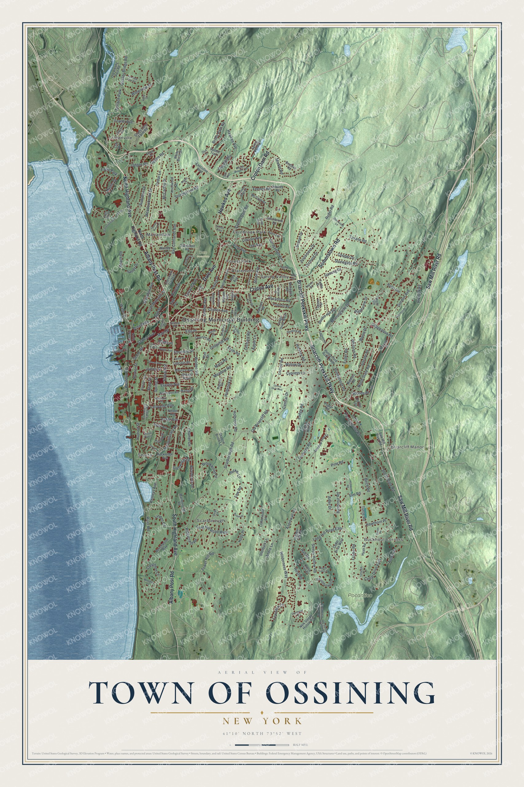 Watermarked full-map preview of Ossining, New York