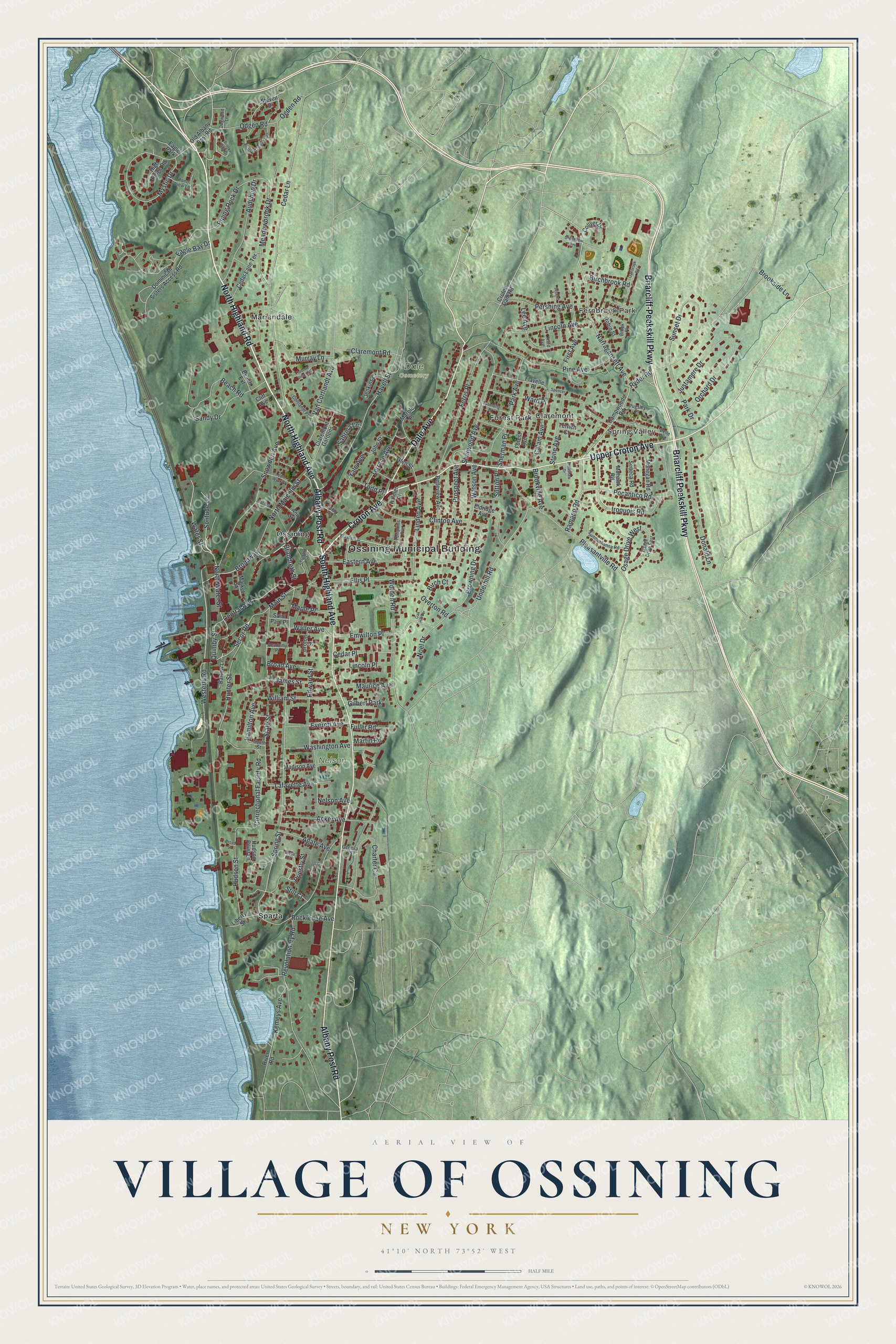 Watermarked full-map preview of Ossining, New York