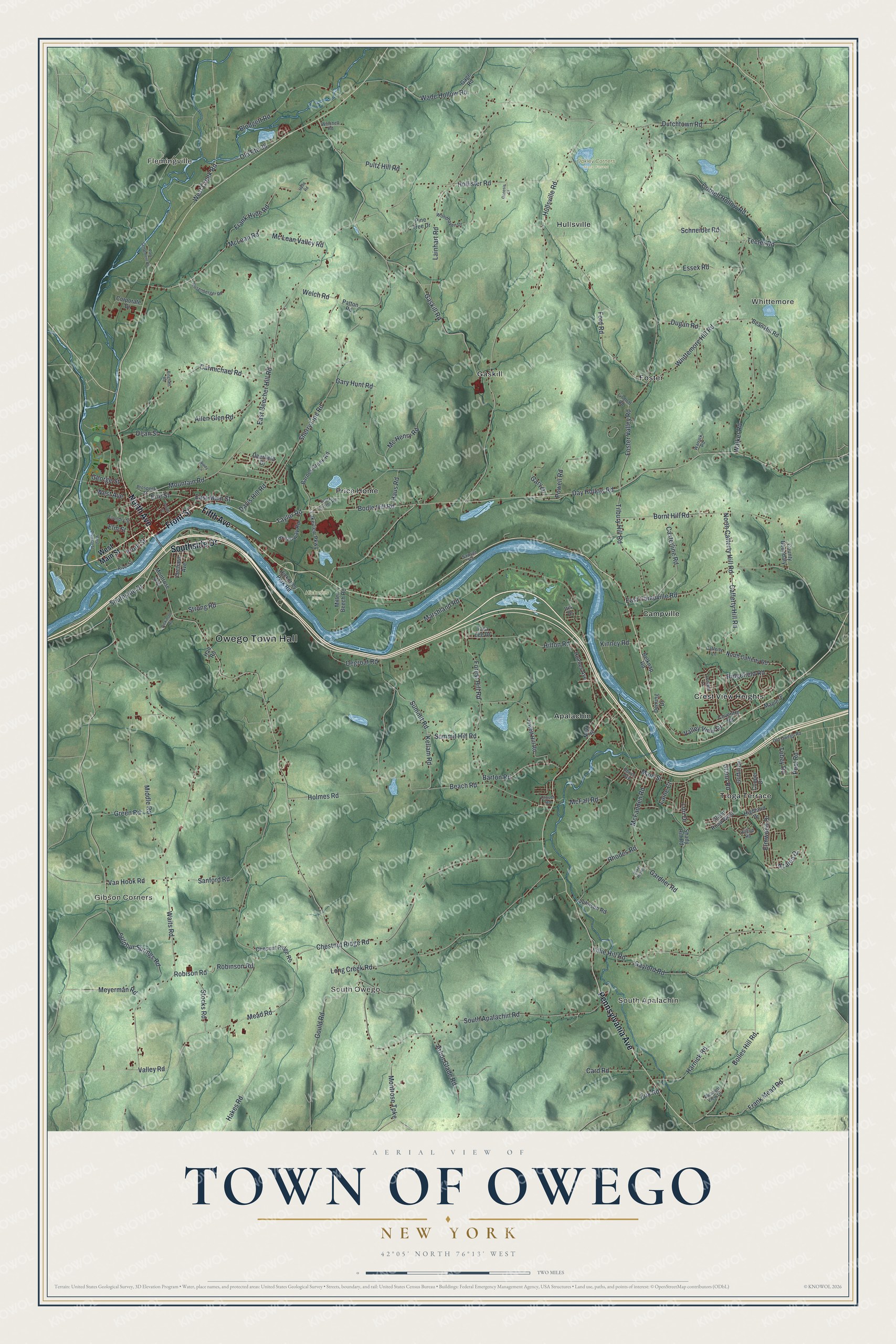 Watermarked full-map preview of Owego, New York