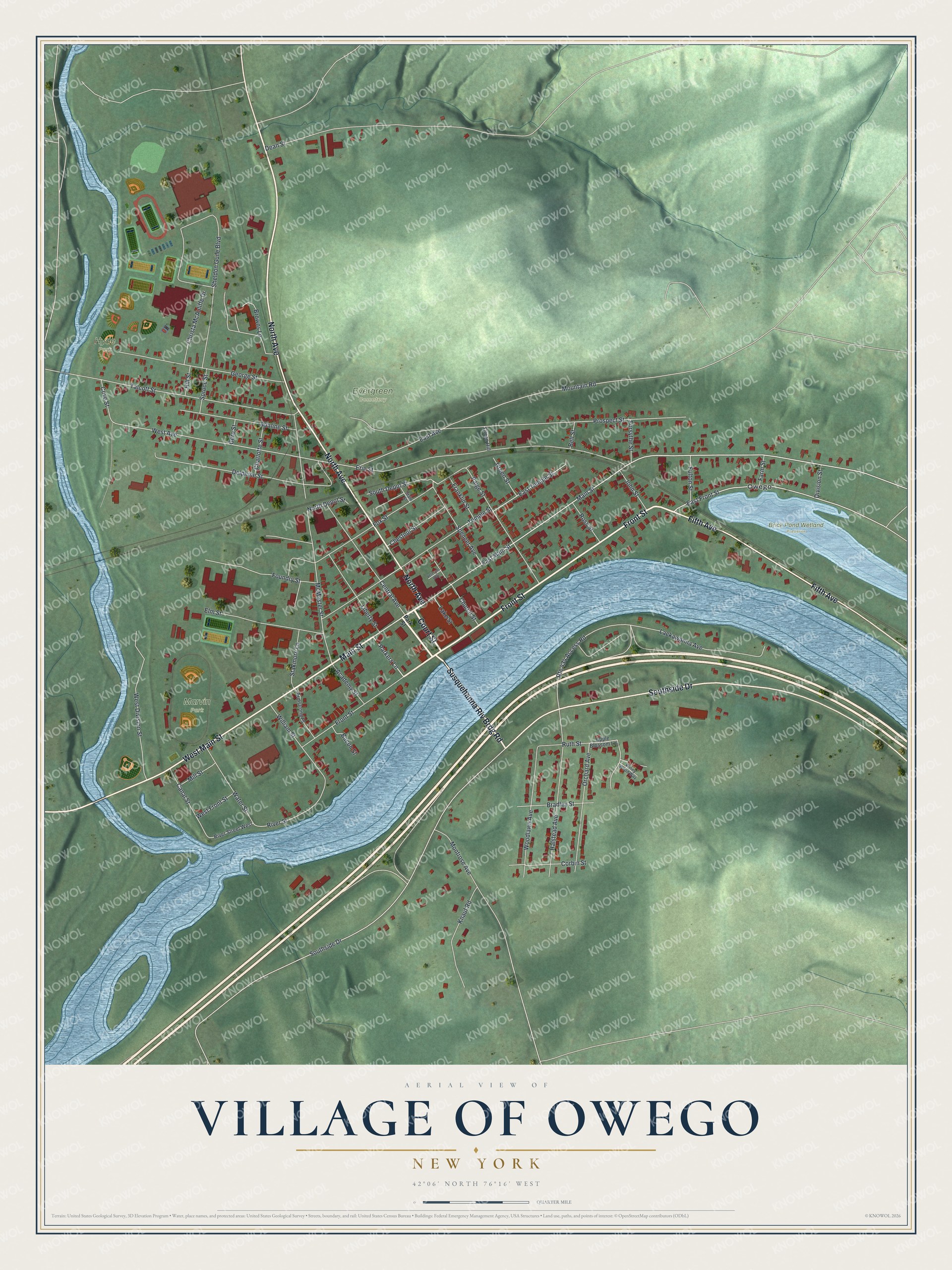 Watermarked full-map preview of Owego, New York