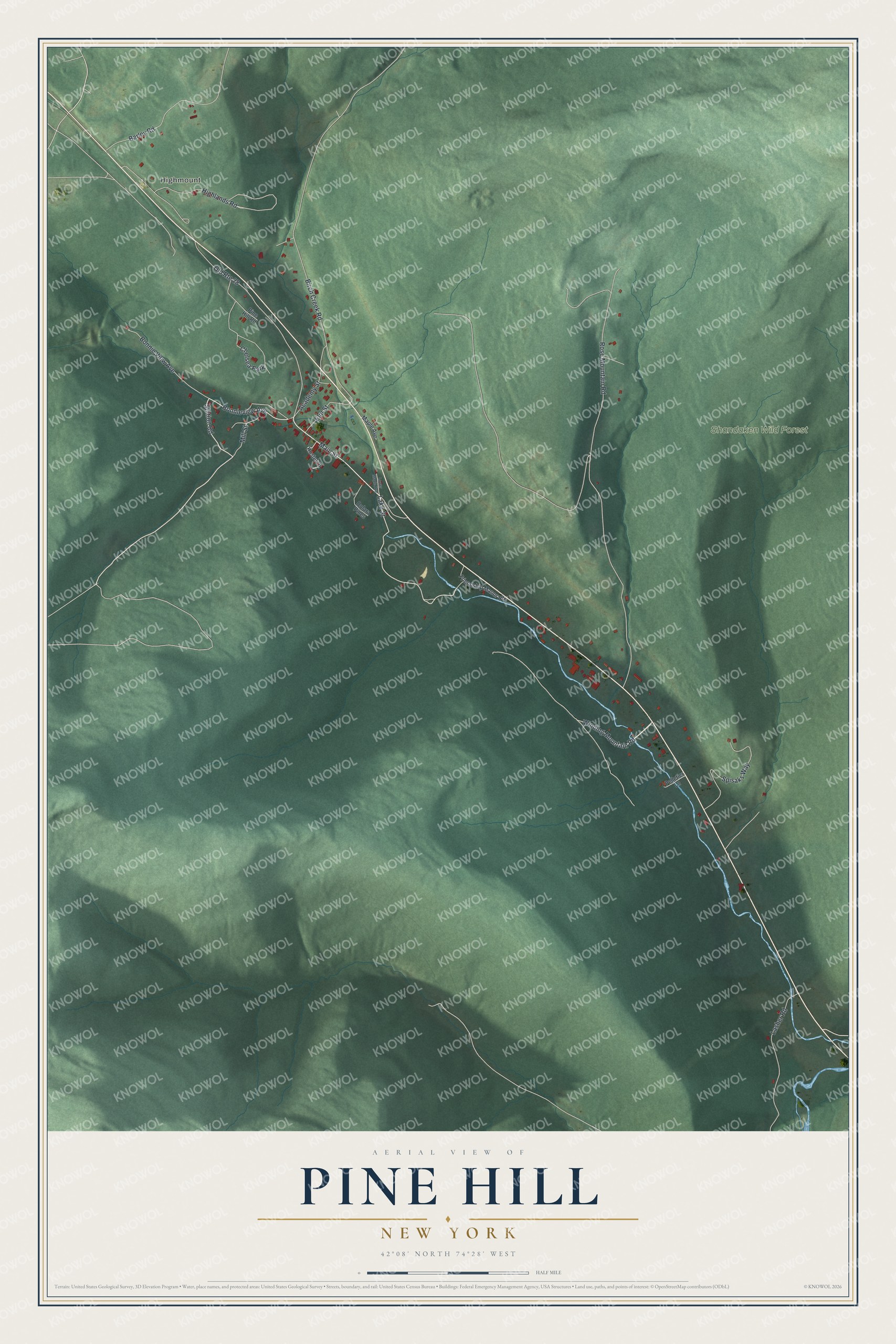 Watermarked full-map preview of Pine Hill, New York