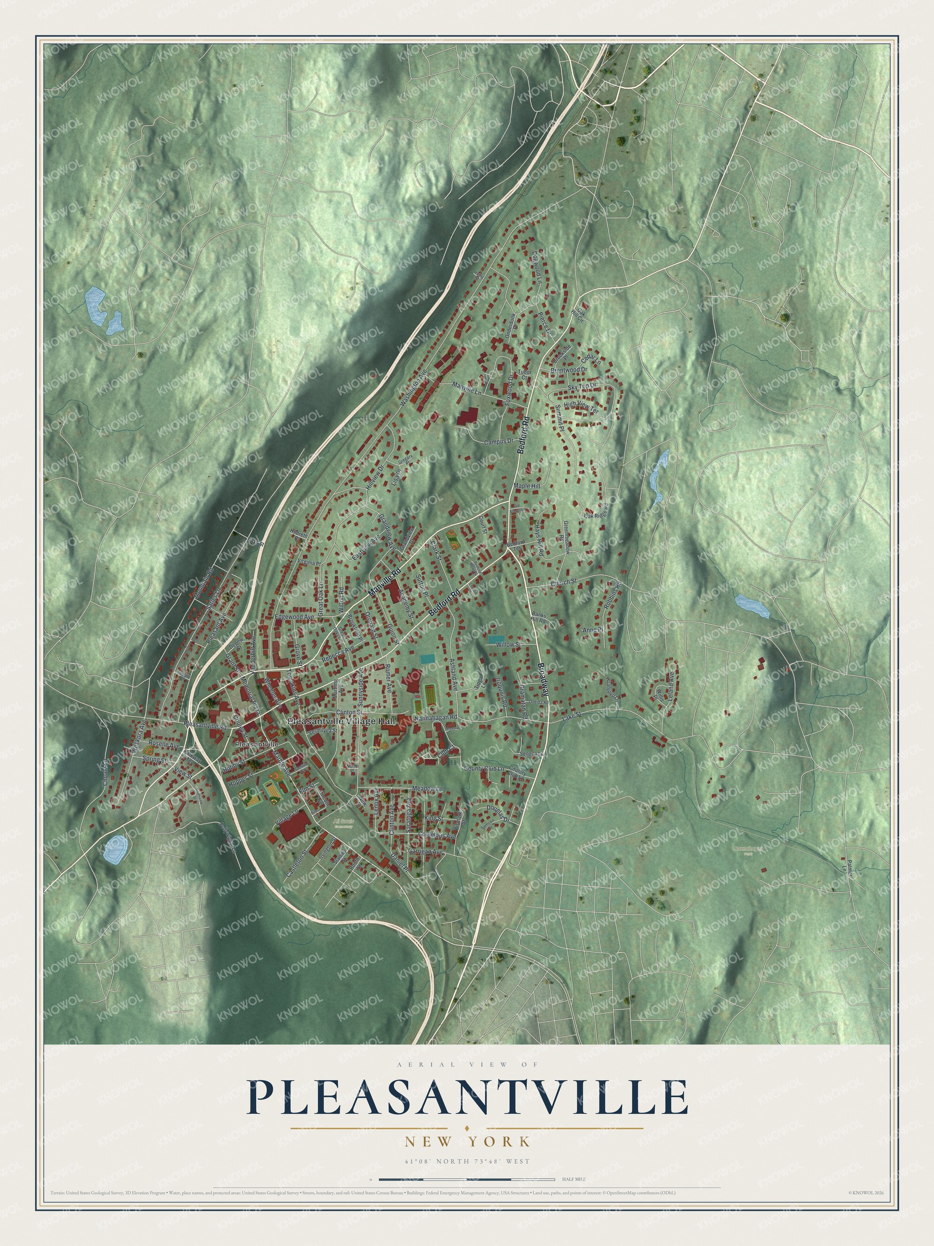 Watermarked full-map preview of Pleasantville, New York