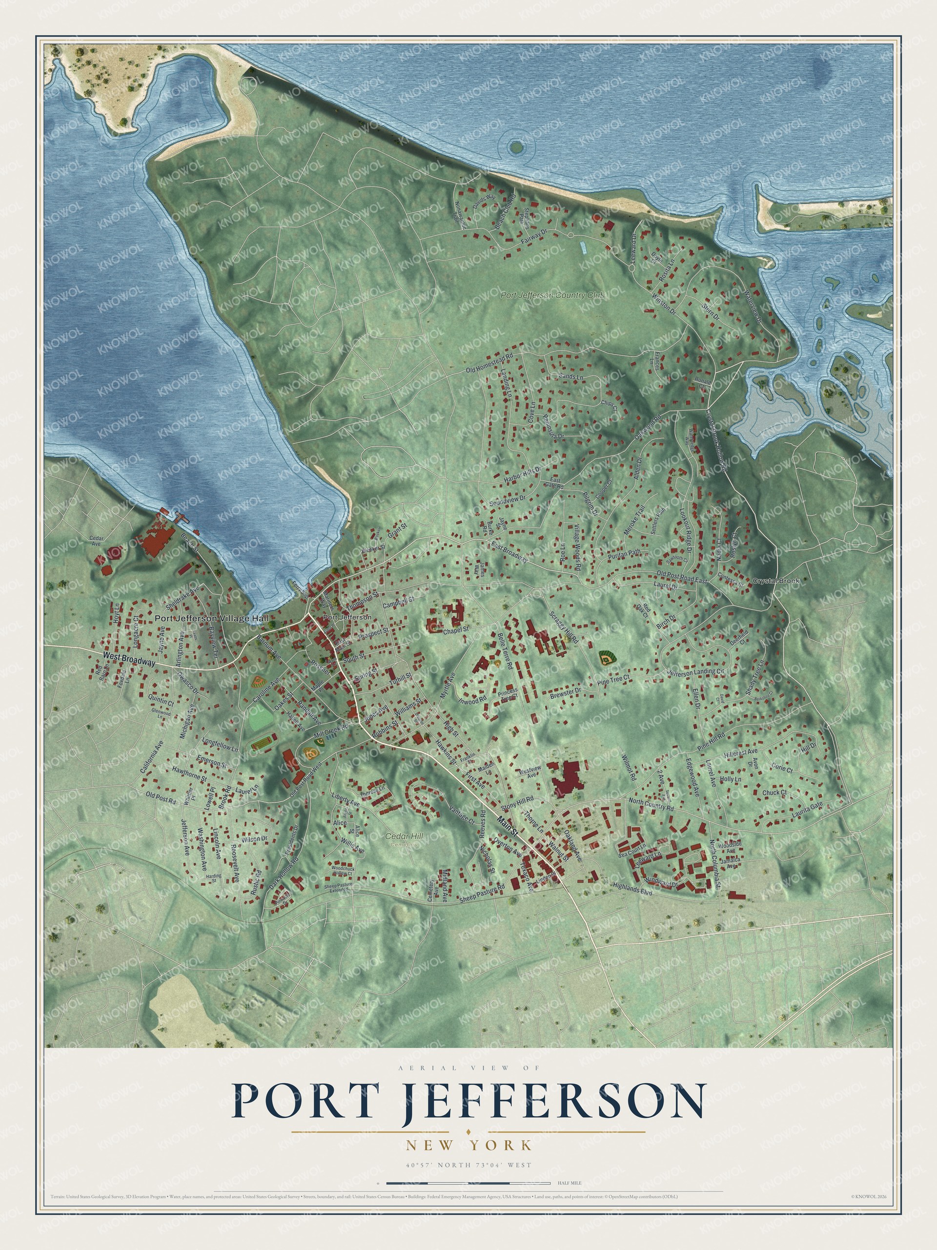 Watermarked full-map preview of Port Jefferson, New York