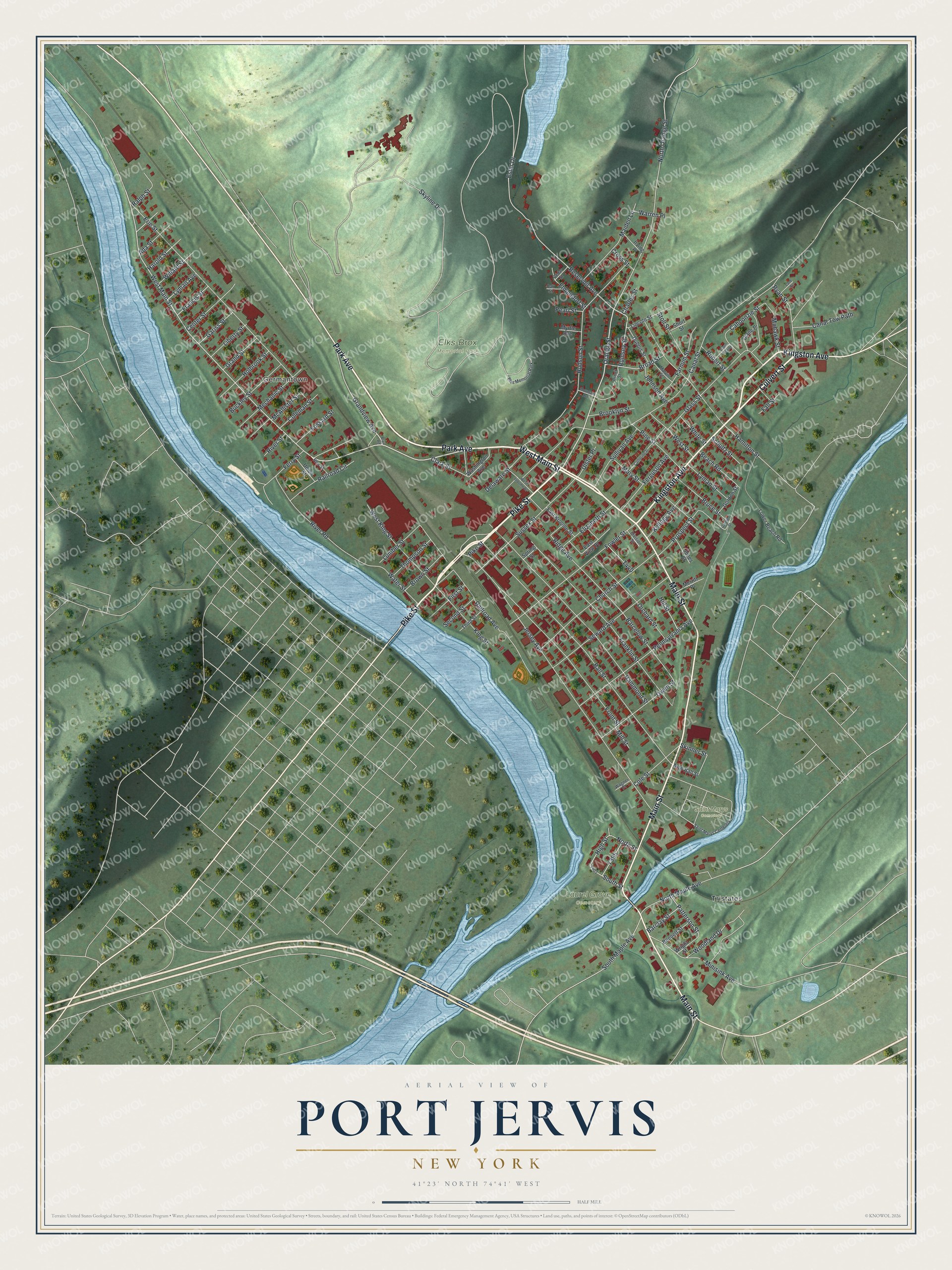 Watermarked full-map preview of Port Jervis, New York