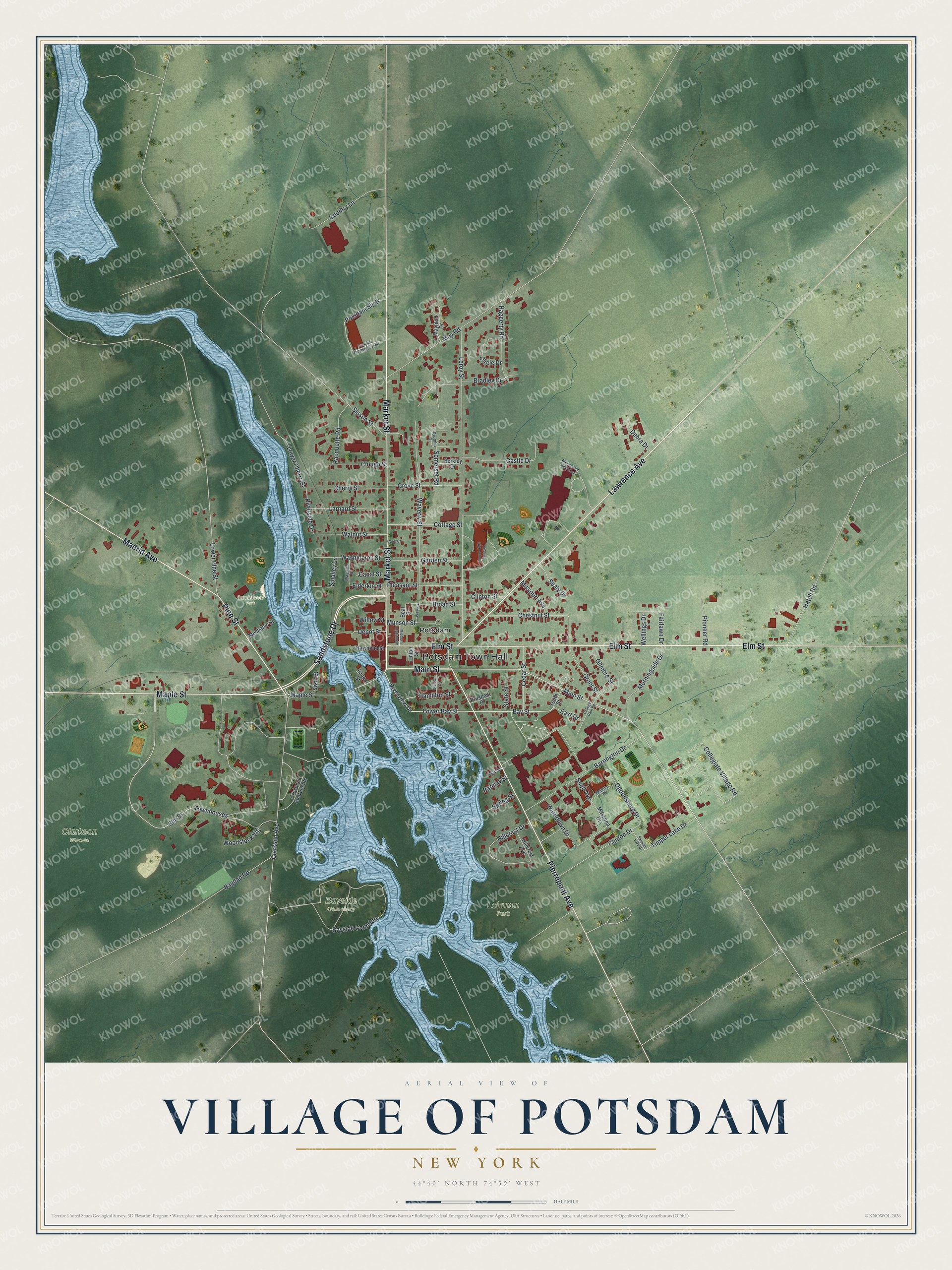 Watermarked full-map preview of Potsdam, New York