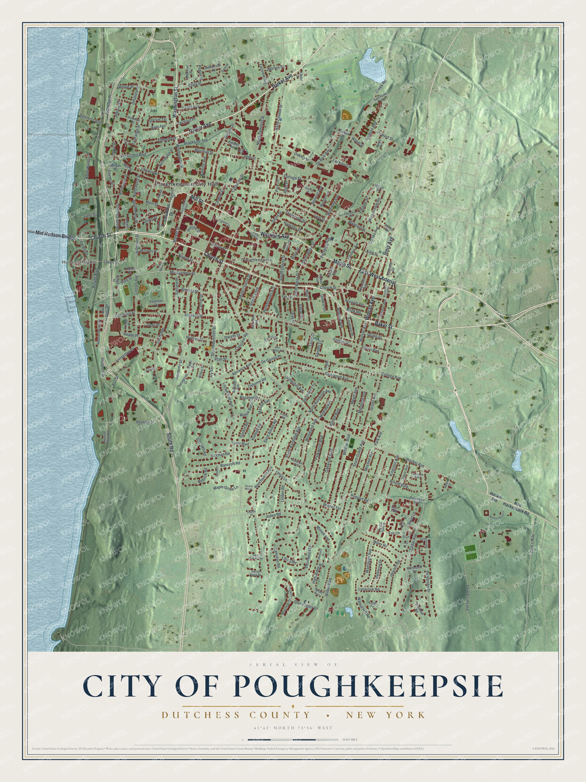 Watermarked full-map preview of Poughkeepsie, New York