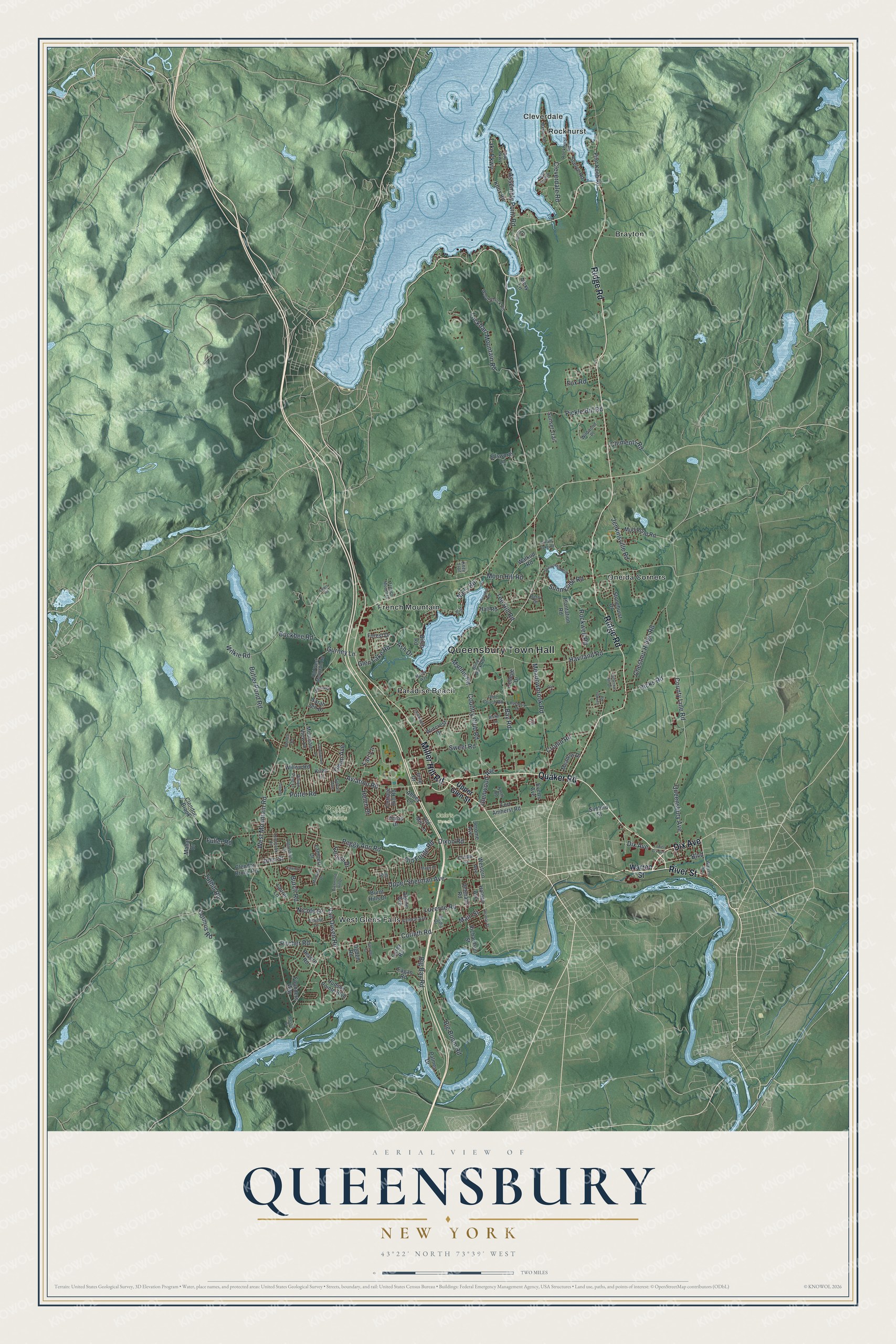Watermarked full-map preview of Queensbury, New York