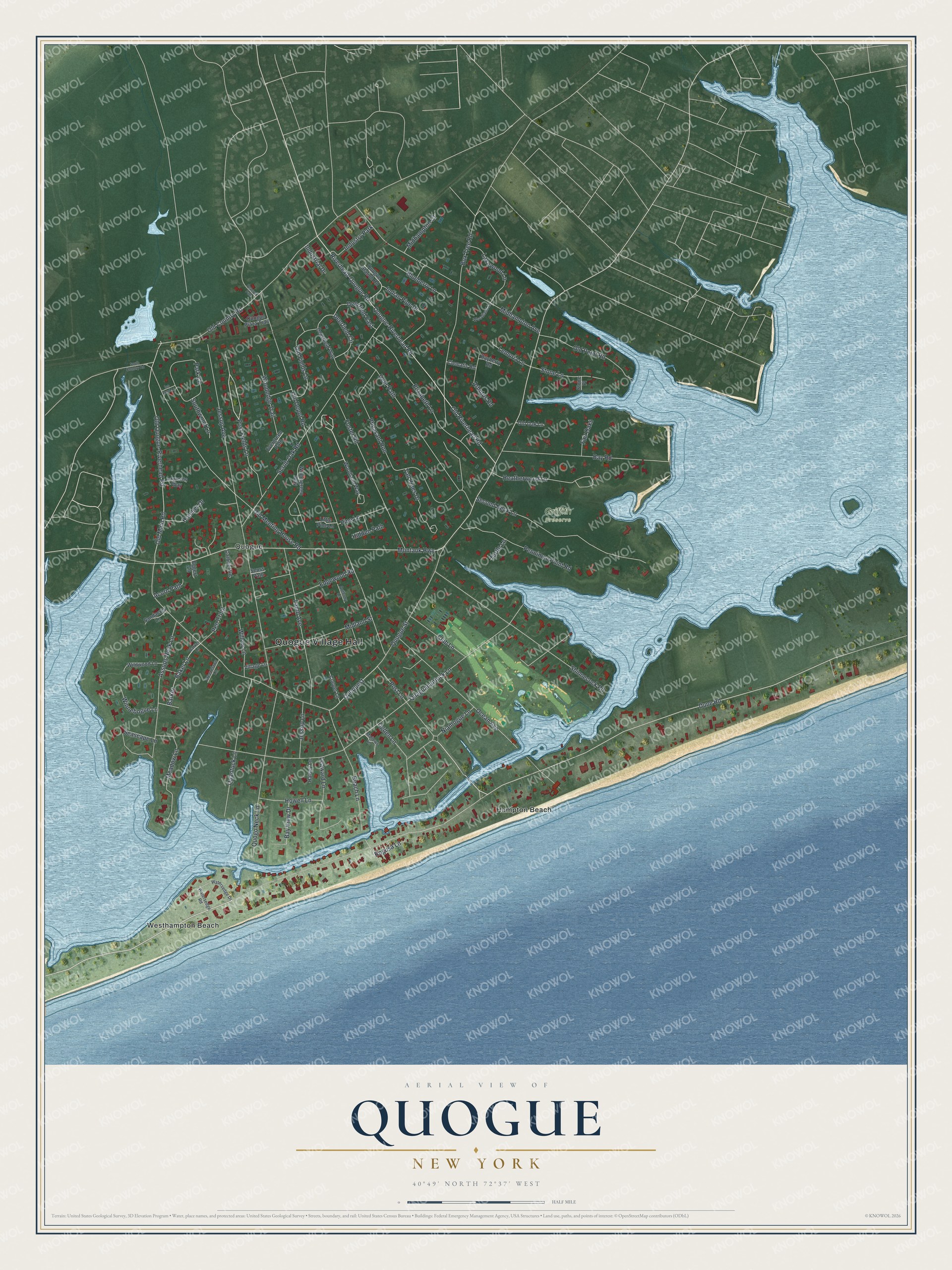 Watermarked full-map preview of Quogue, New York