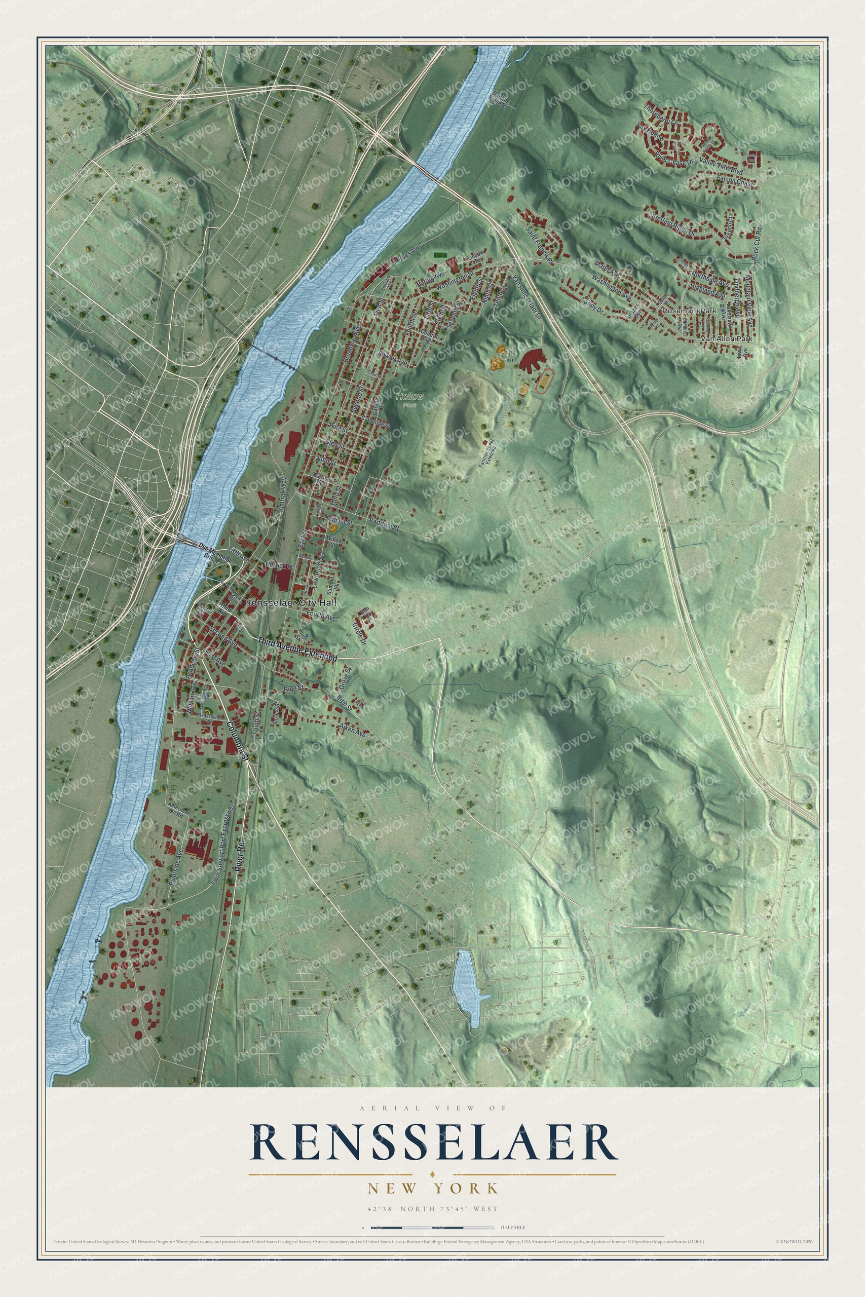 Watermarked full-map preview of Rensselaer, New York