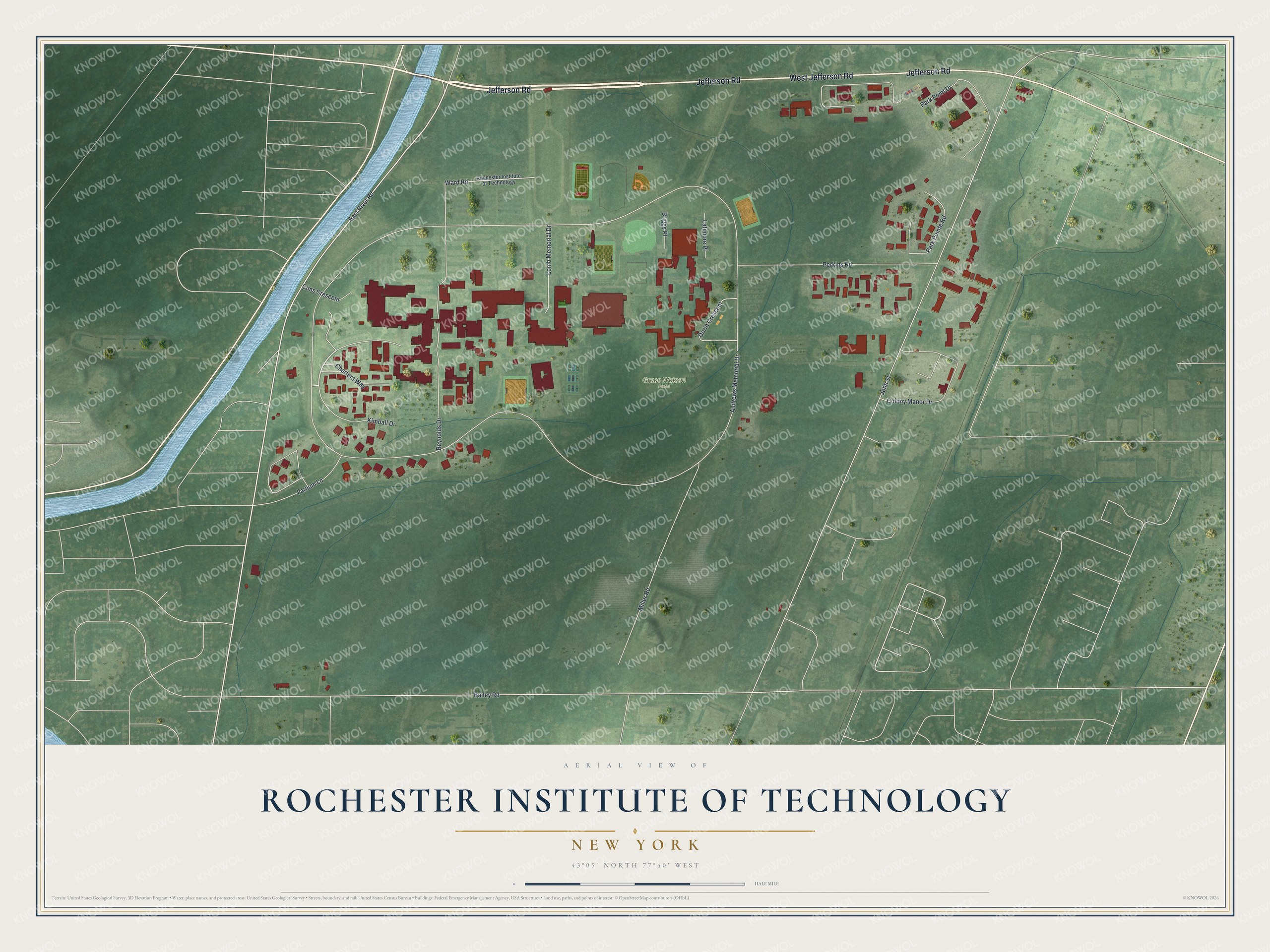Watermarked full-map preview of Rochester Institute of Technology, New York