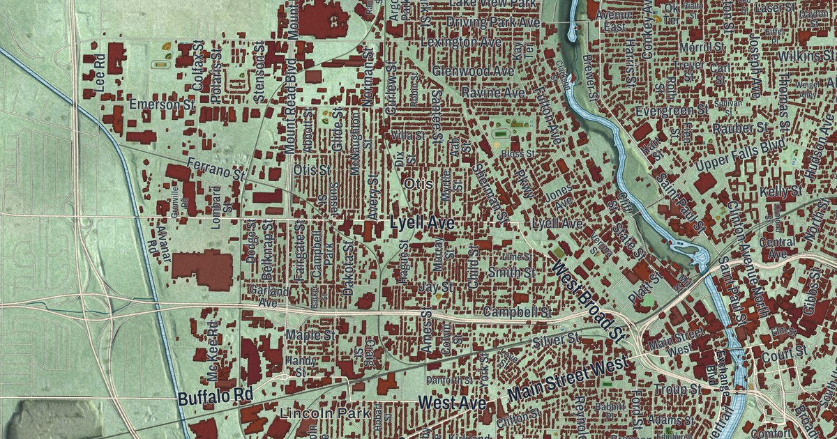 Map of Rochester, Monroe County, New York