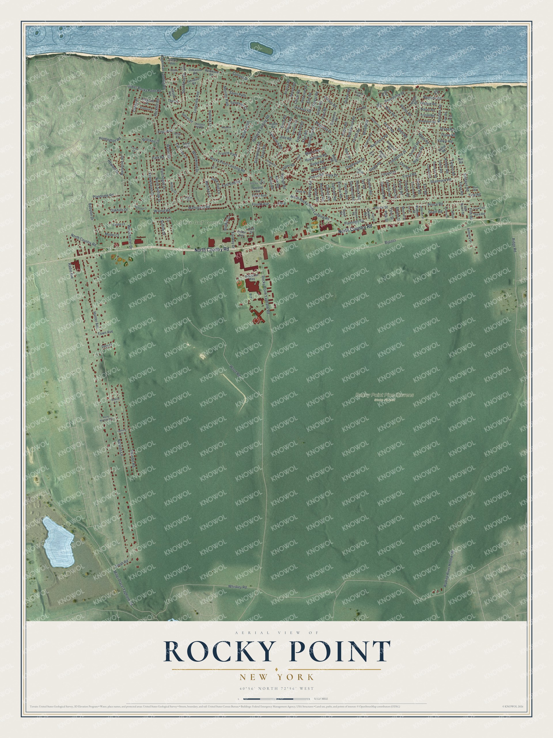 Watermarked full-map preview of Rocky Point, New York