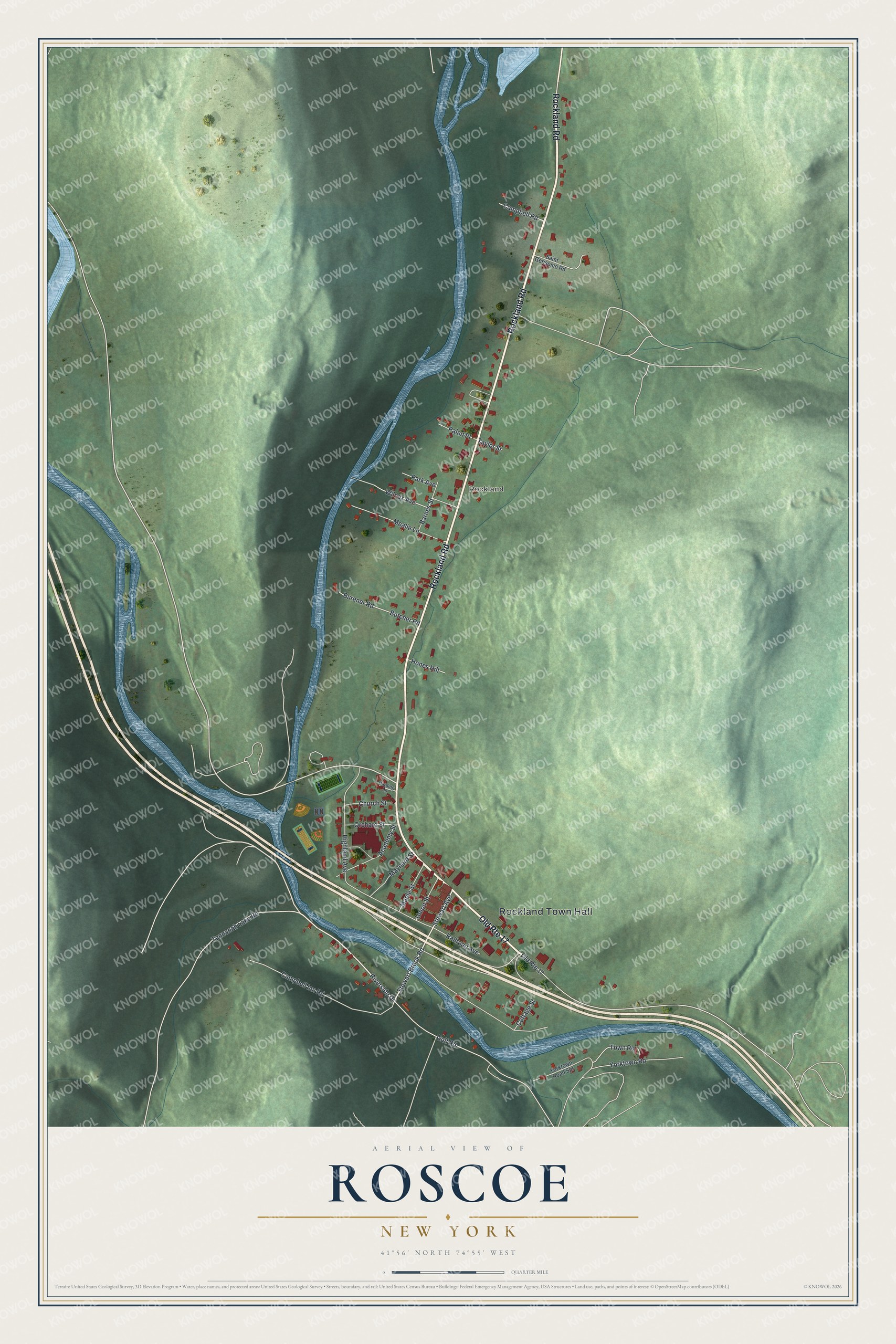 Watermarked full-map preview of Roscoe, New York