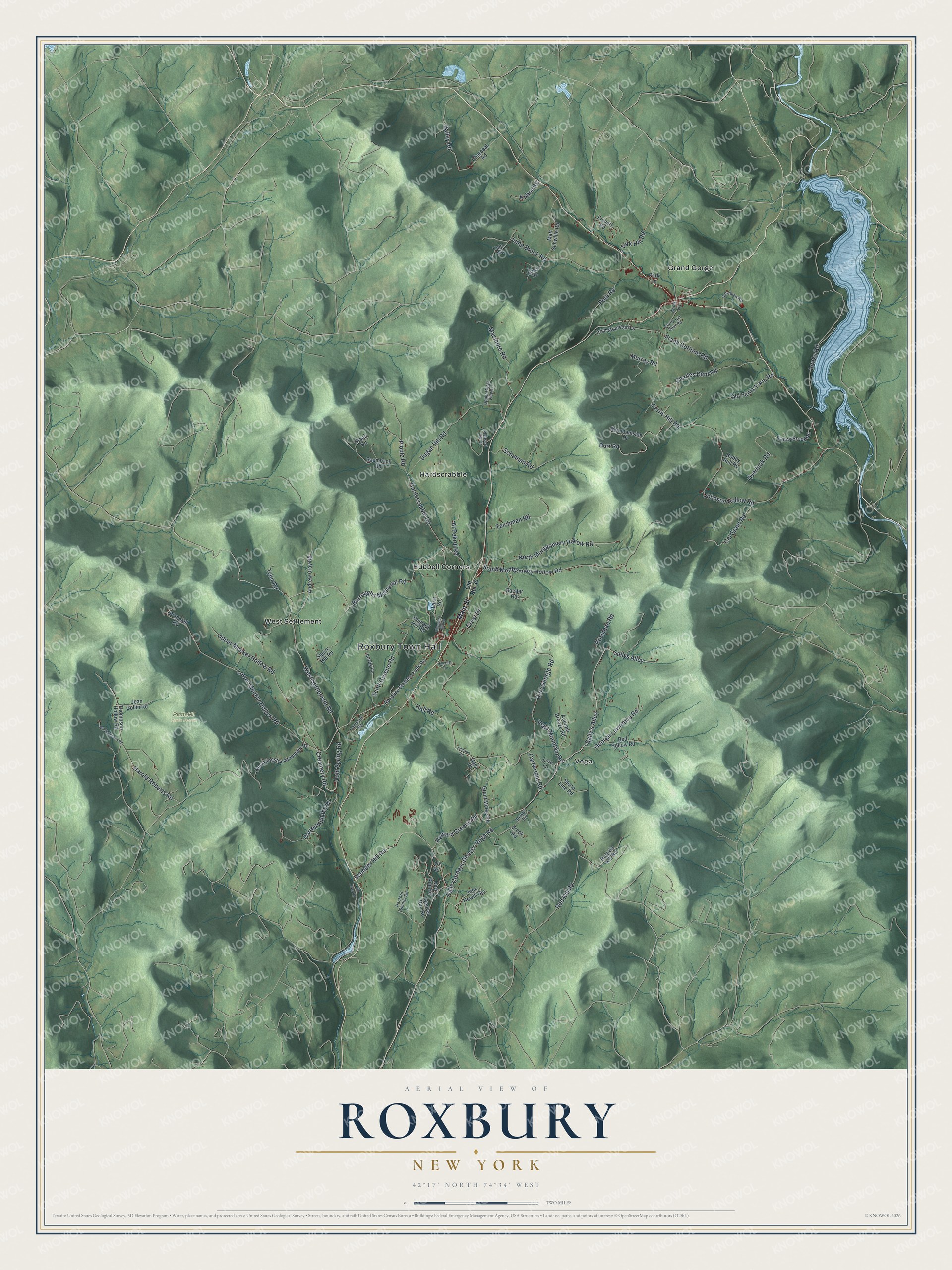 Watermarked full-map preview of Roxbury, New York