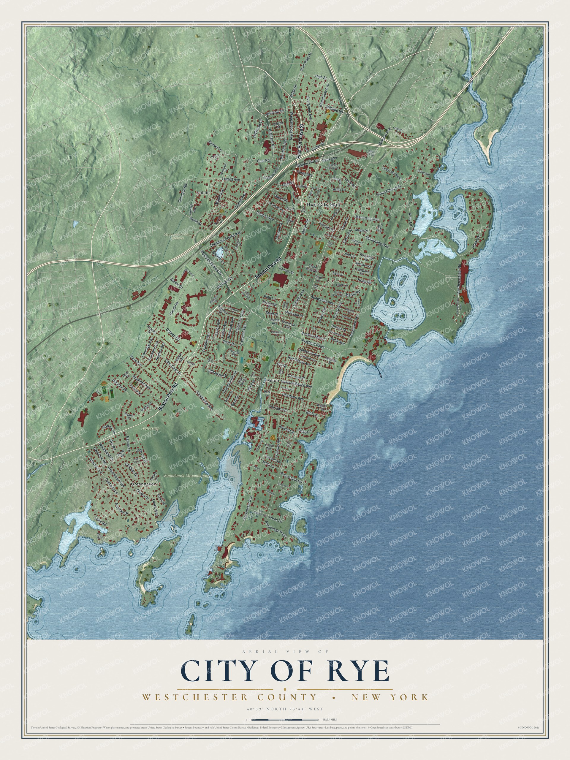 Watermarked full-map preview of Rye, New York