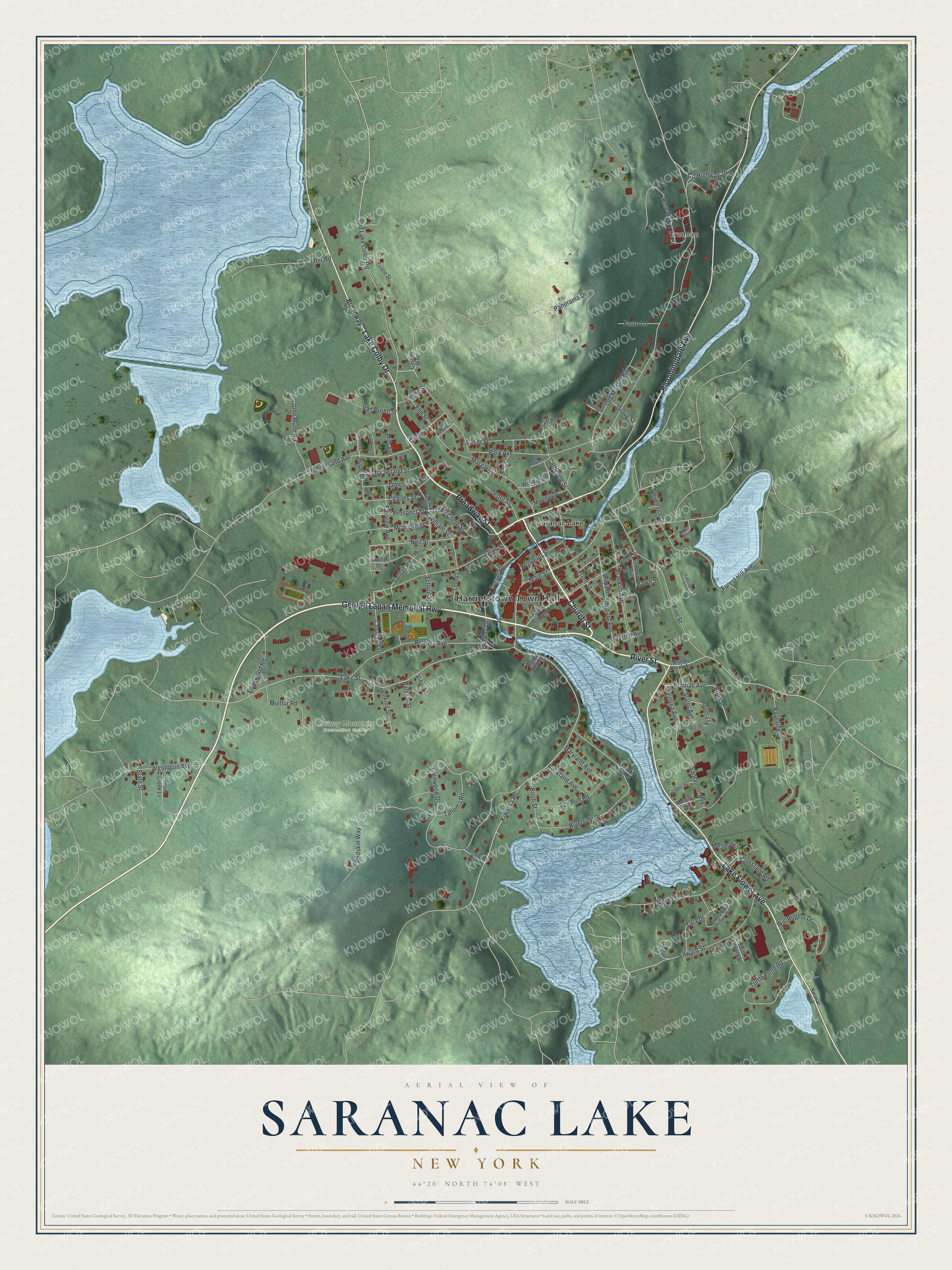 Watermarked full-map preview of Saranac Lake, New York