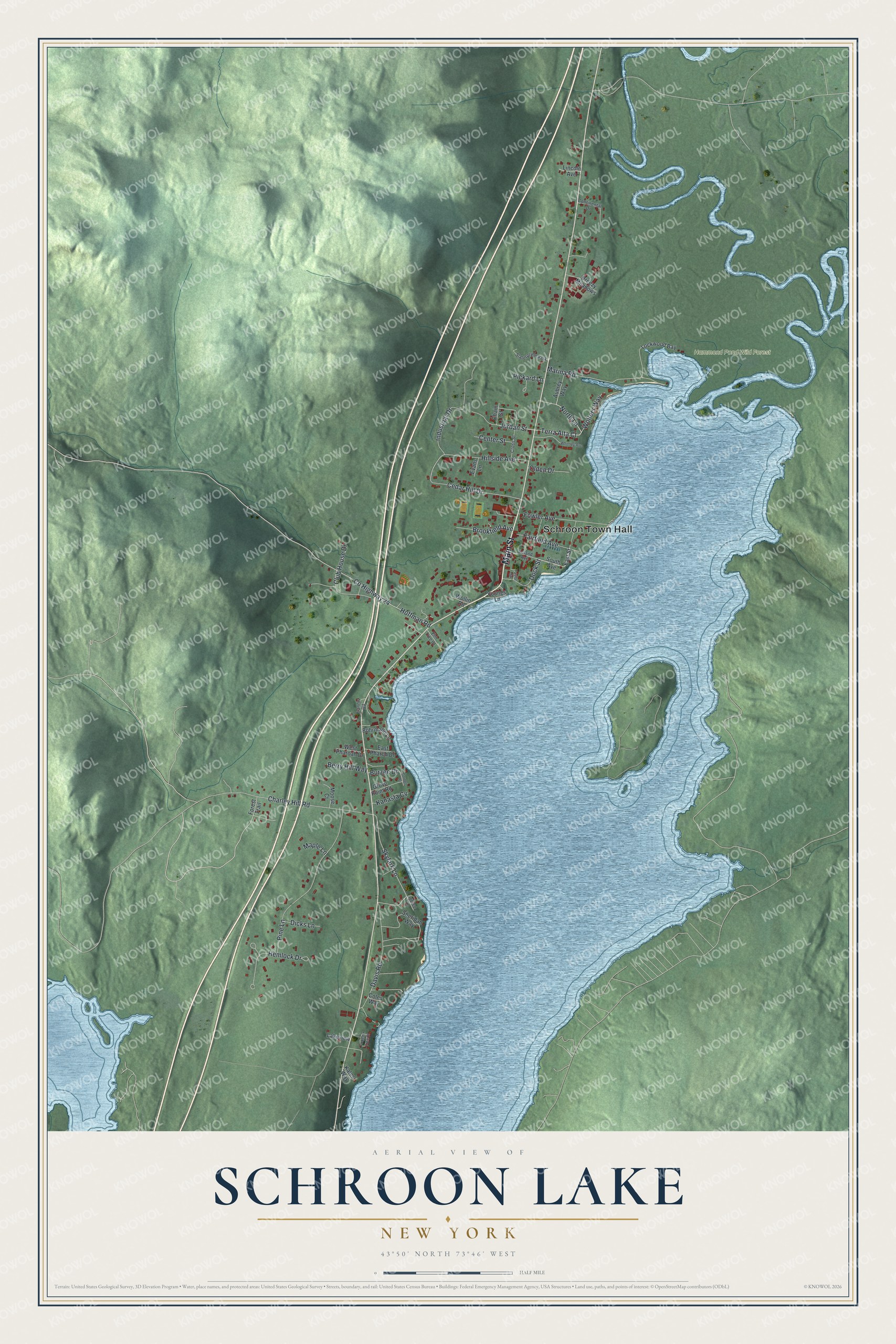 Watermarked full-map preview of Schroon Lake, New York