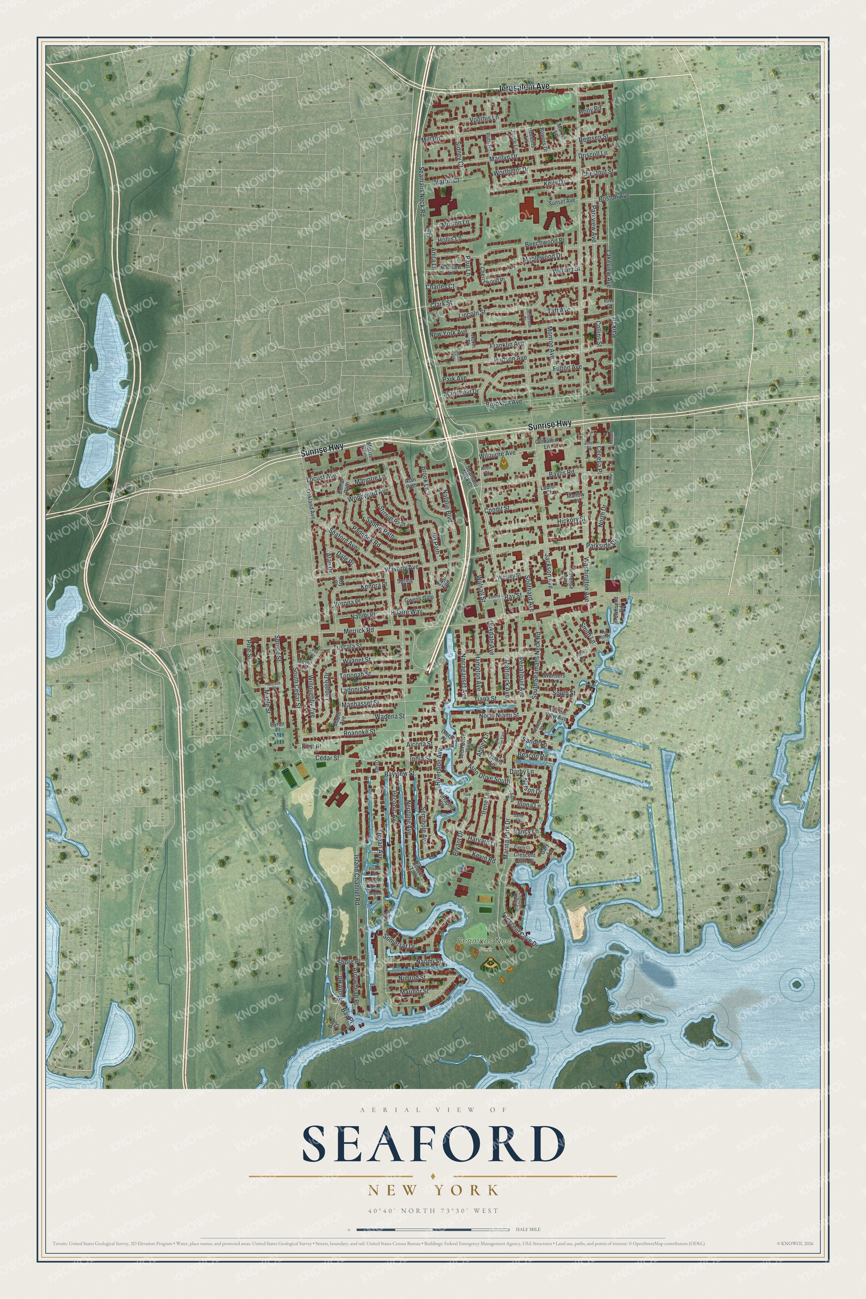 Watermarked full-map preview of Seaford, New York