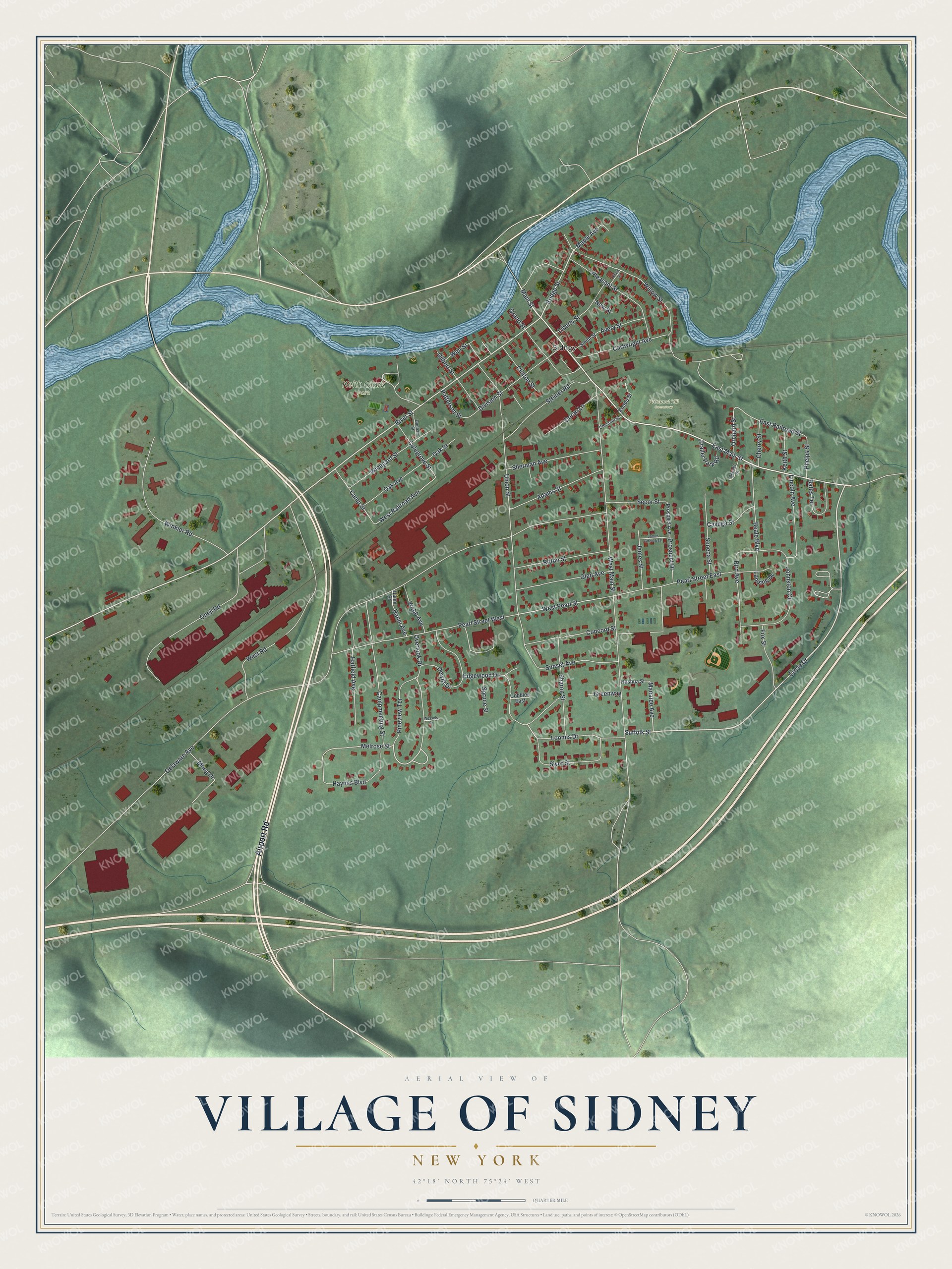 Watermarked full-map preview of Sidney, New York