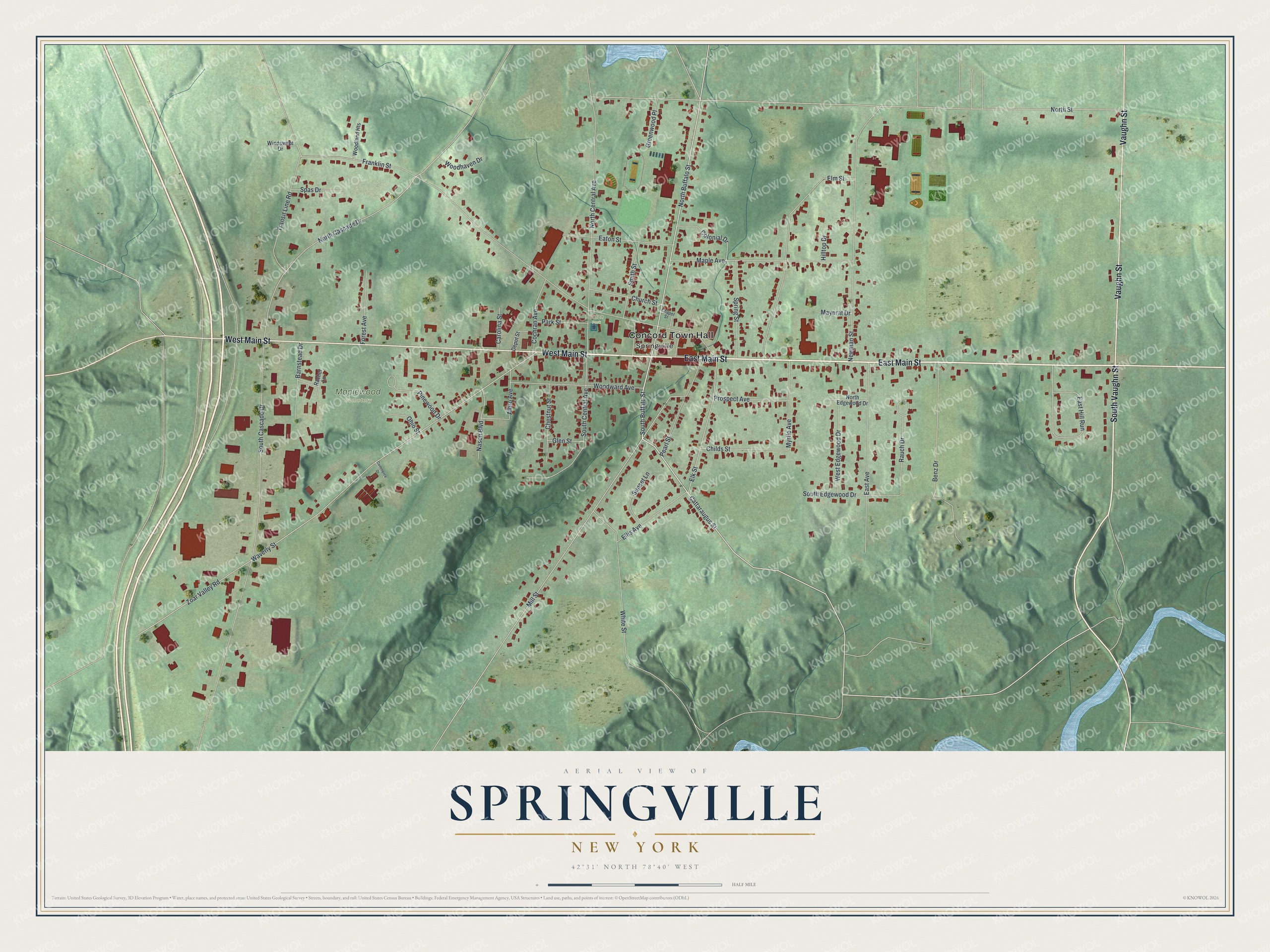 Watermarked full-map preview of Springville, New York