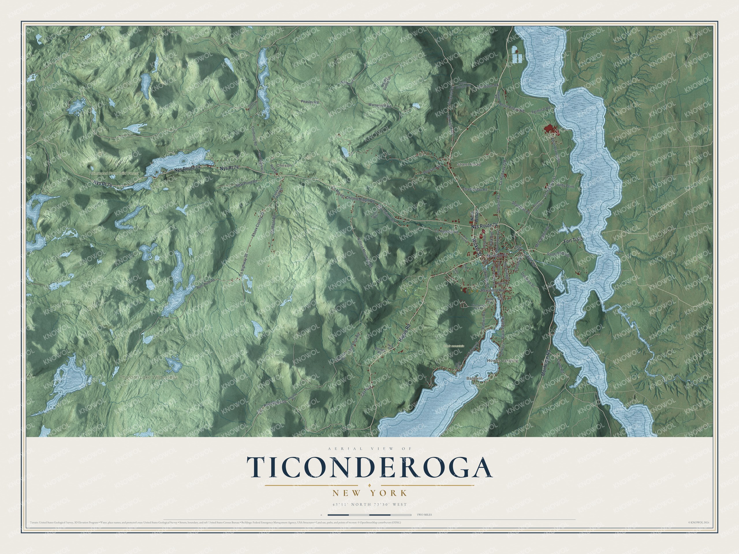 Watermarked full-map preview of Ticonderoga, New York