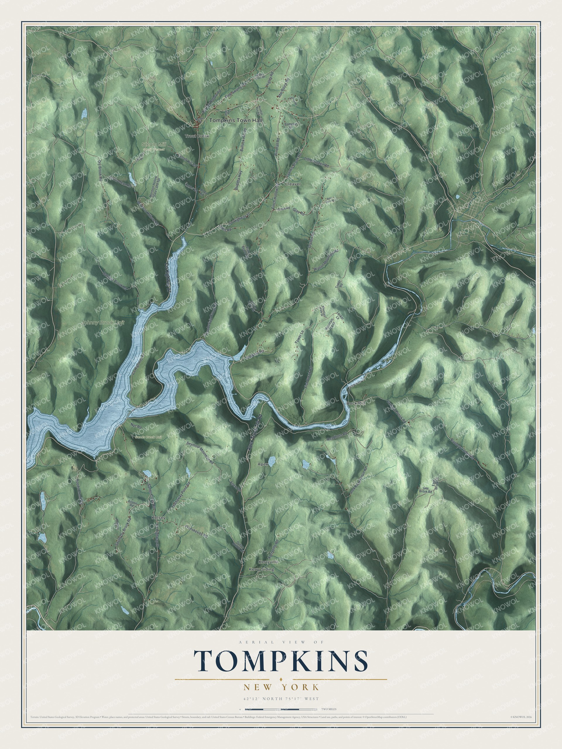 Watermarked full-map preview of Tompkins, New York