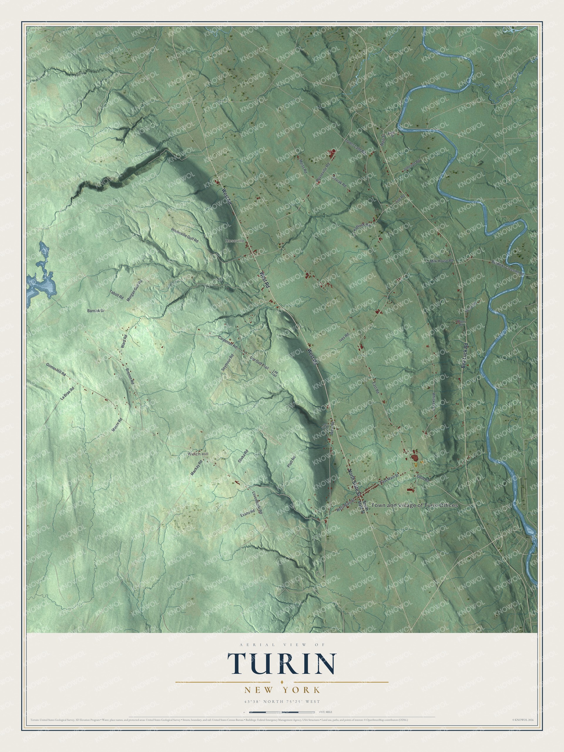Watermarked full-map preview of Turin, New York