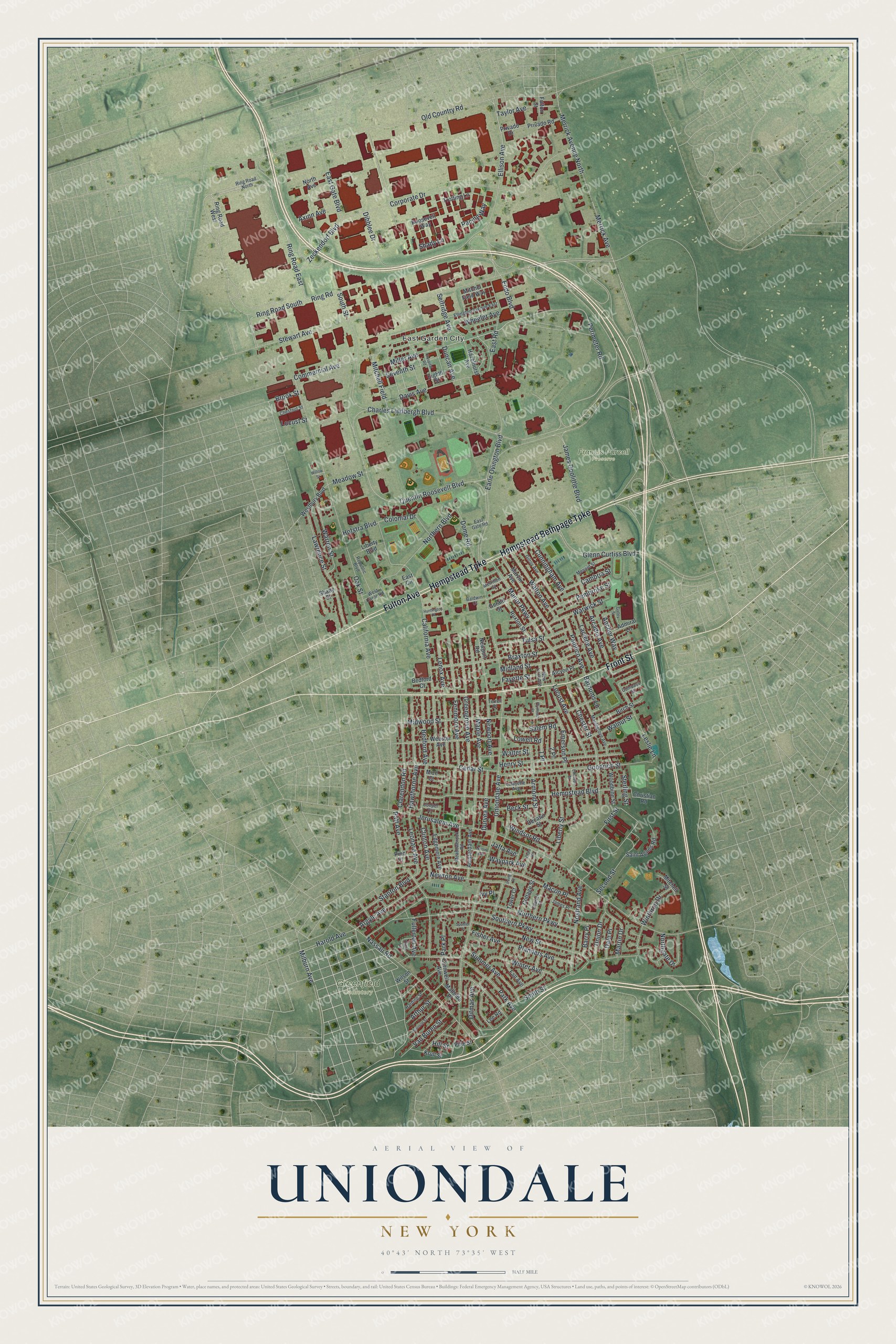 Watermarked full-map preview of Uniondale, New York