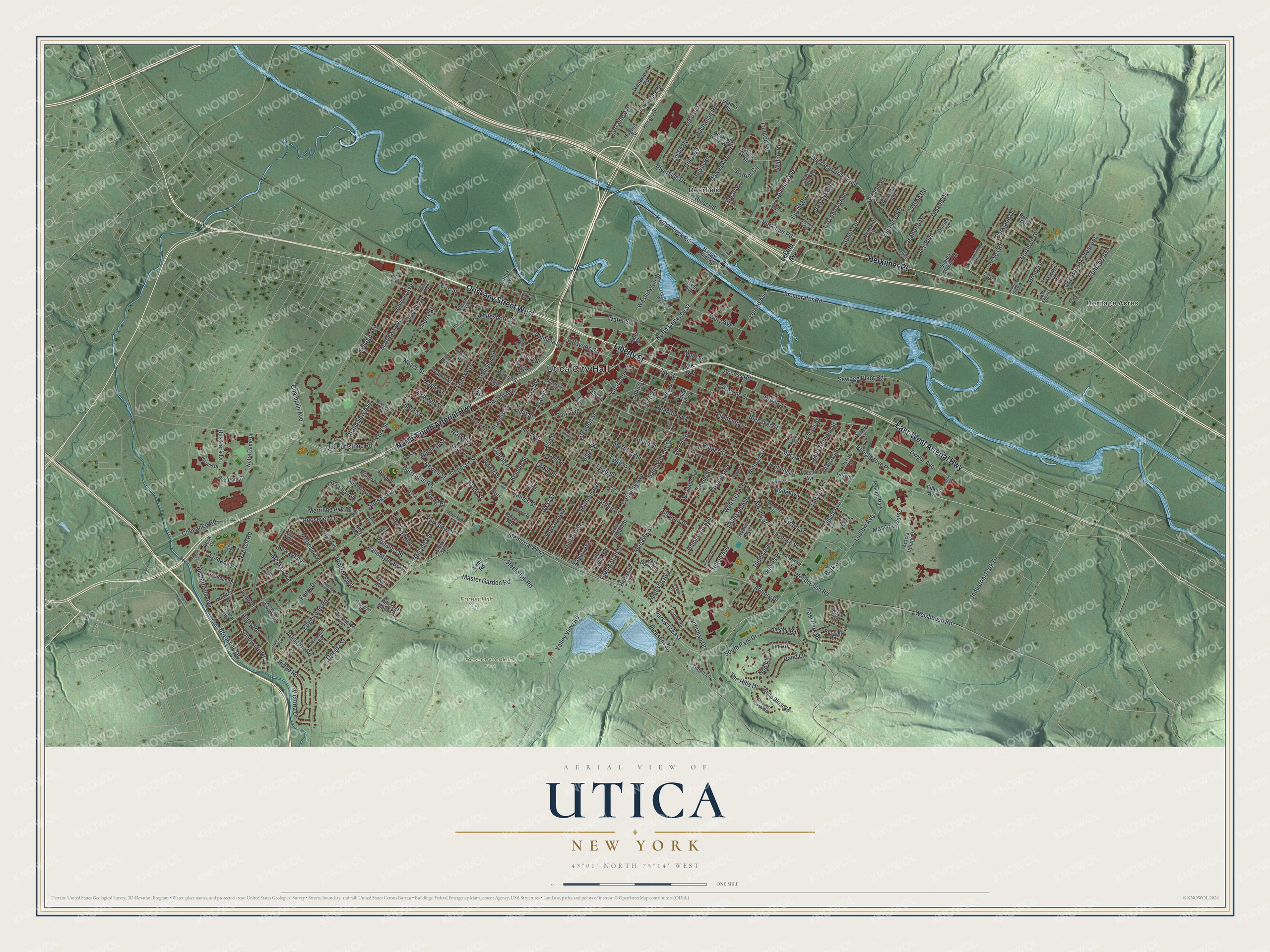 Watermarked full-map preview of Utica, New York